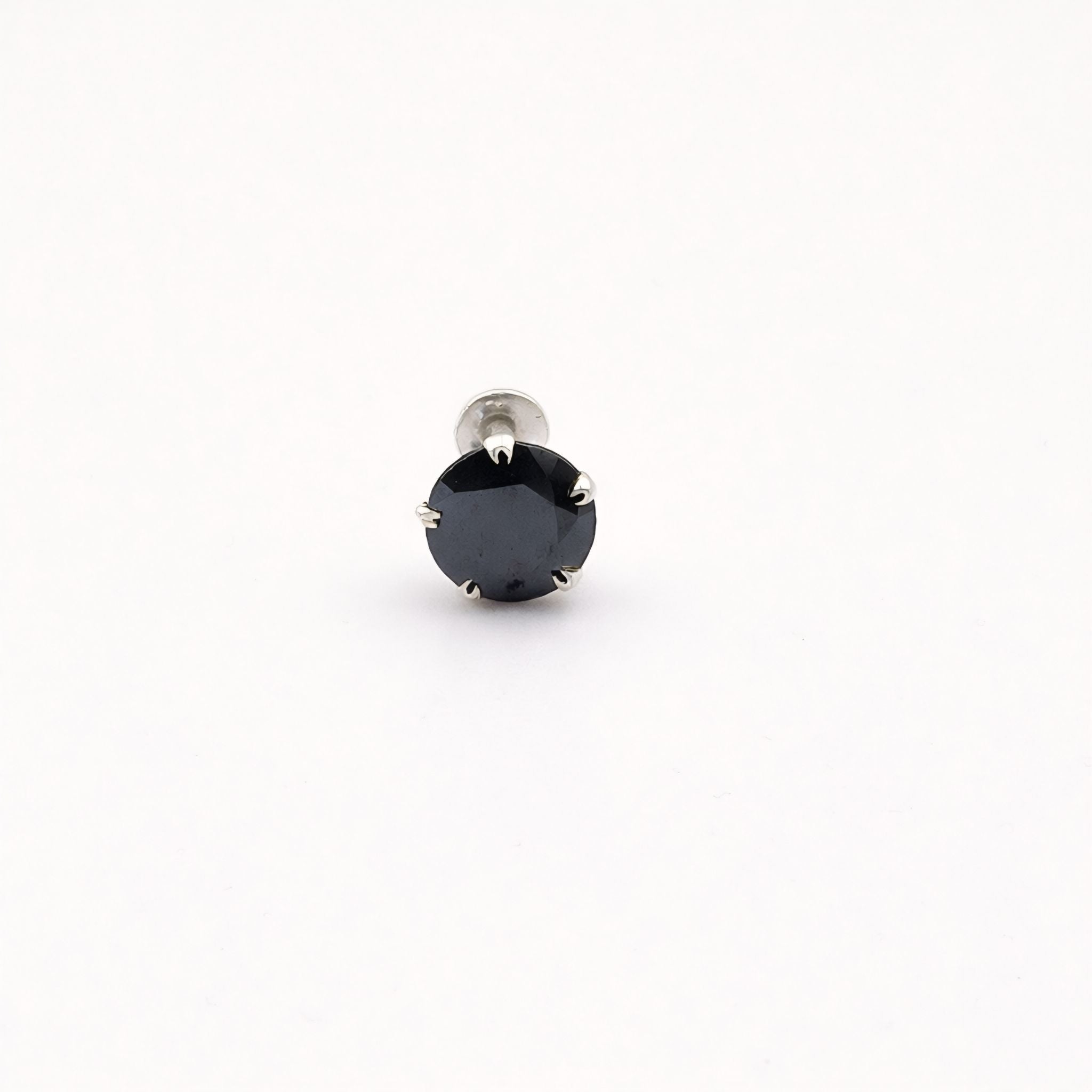 925 Sterling Silver Round Black Stone Nose Pin