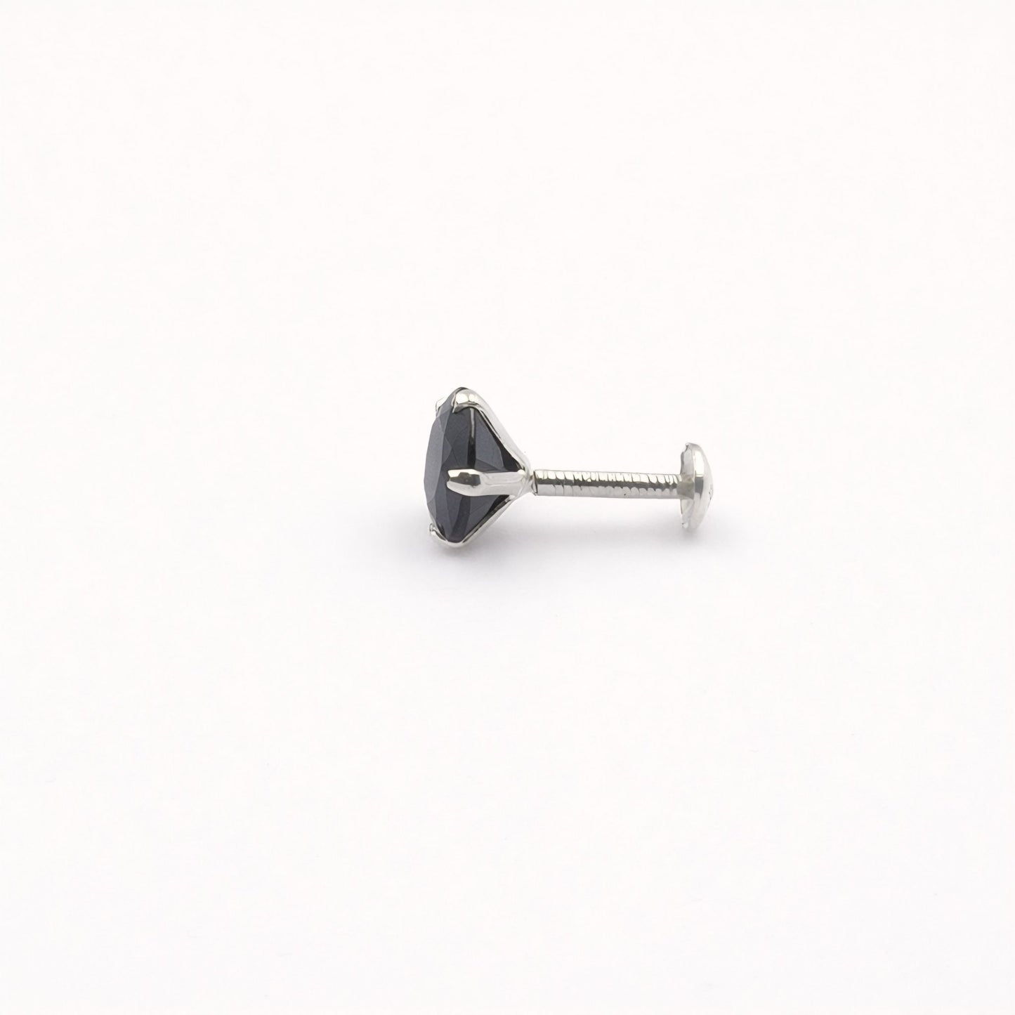 925 Sterling Silver Round Black Stone Nose Pin