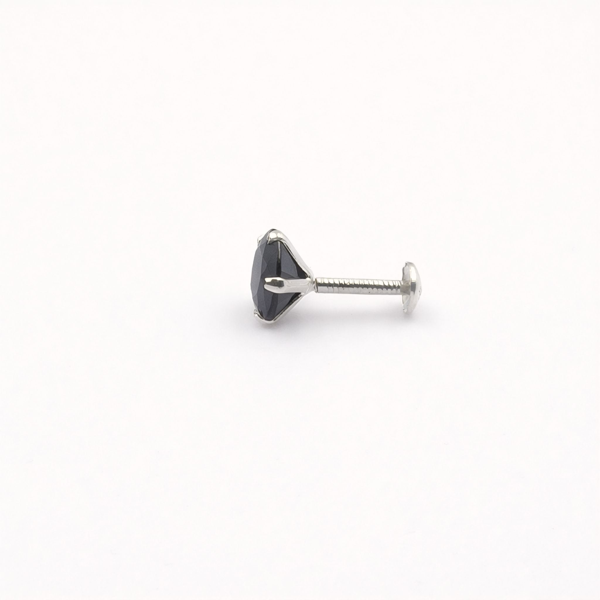 925 Sterling Silver Round Black Stone Nose Pin