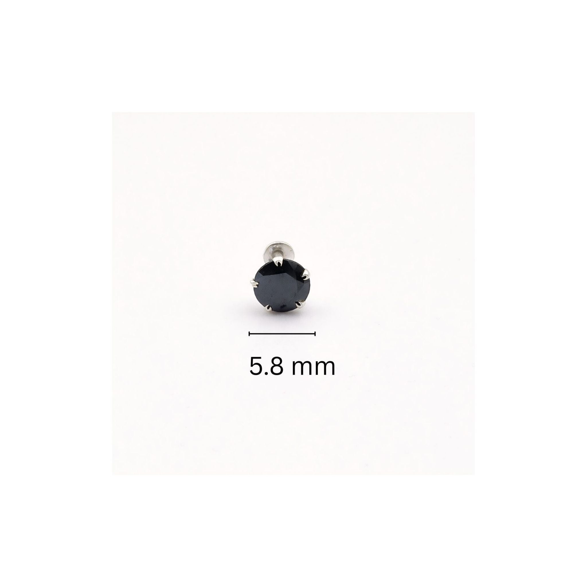 925 Sterling Silver Round Black Stone Nose Pin