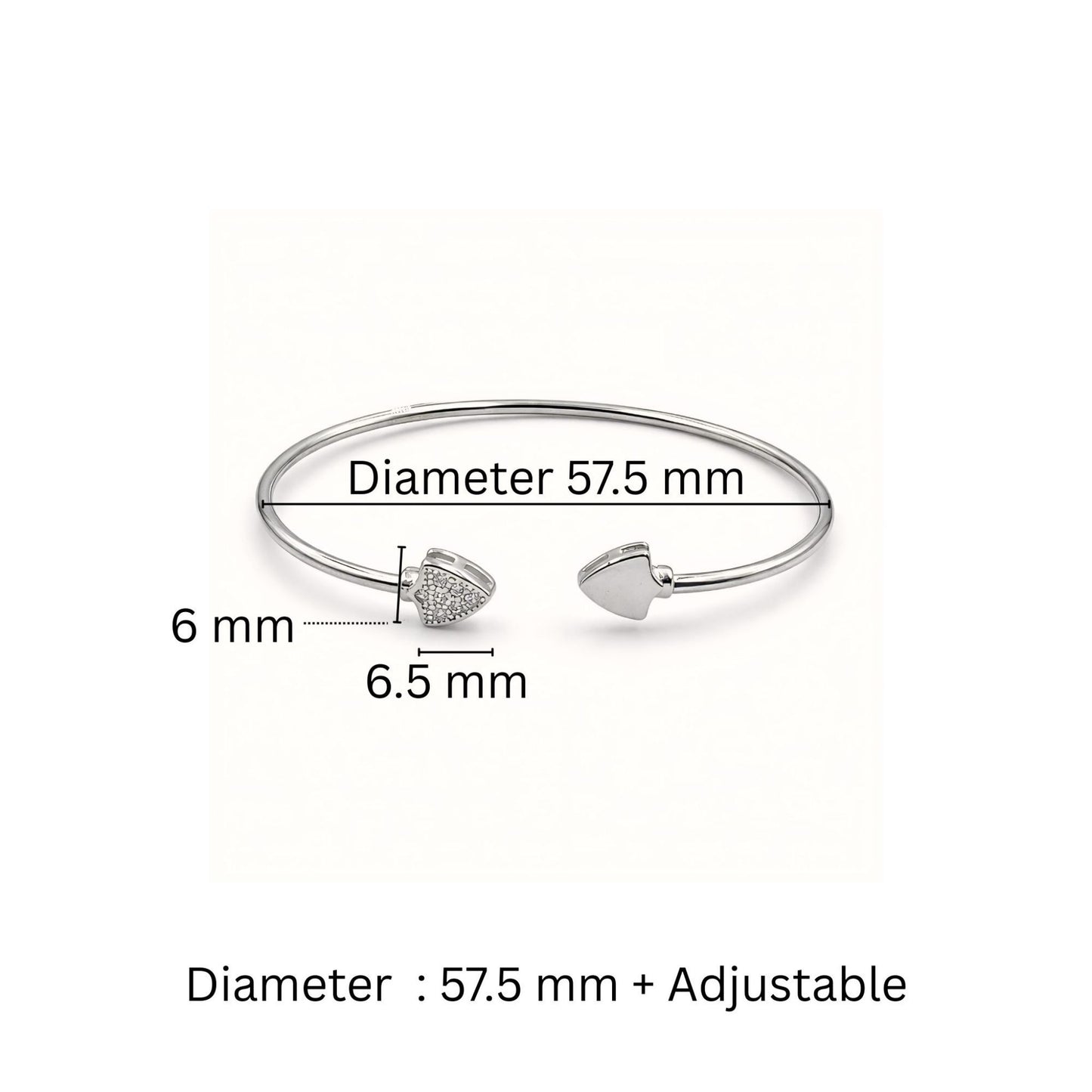 925 Sterling Silver Flexible Open Cuff Kada with Cubic Zirconia