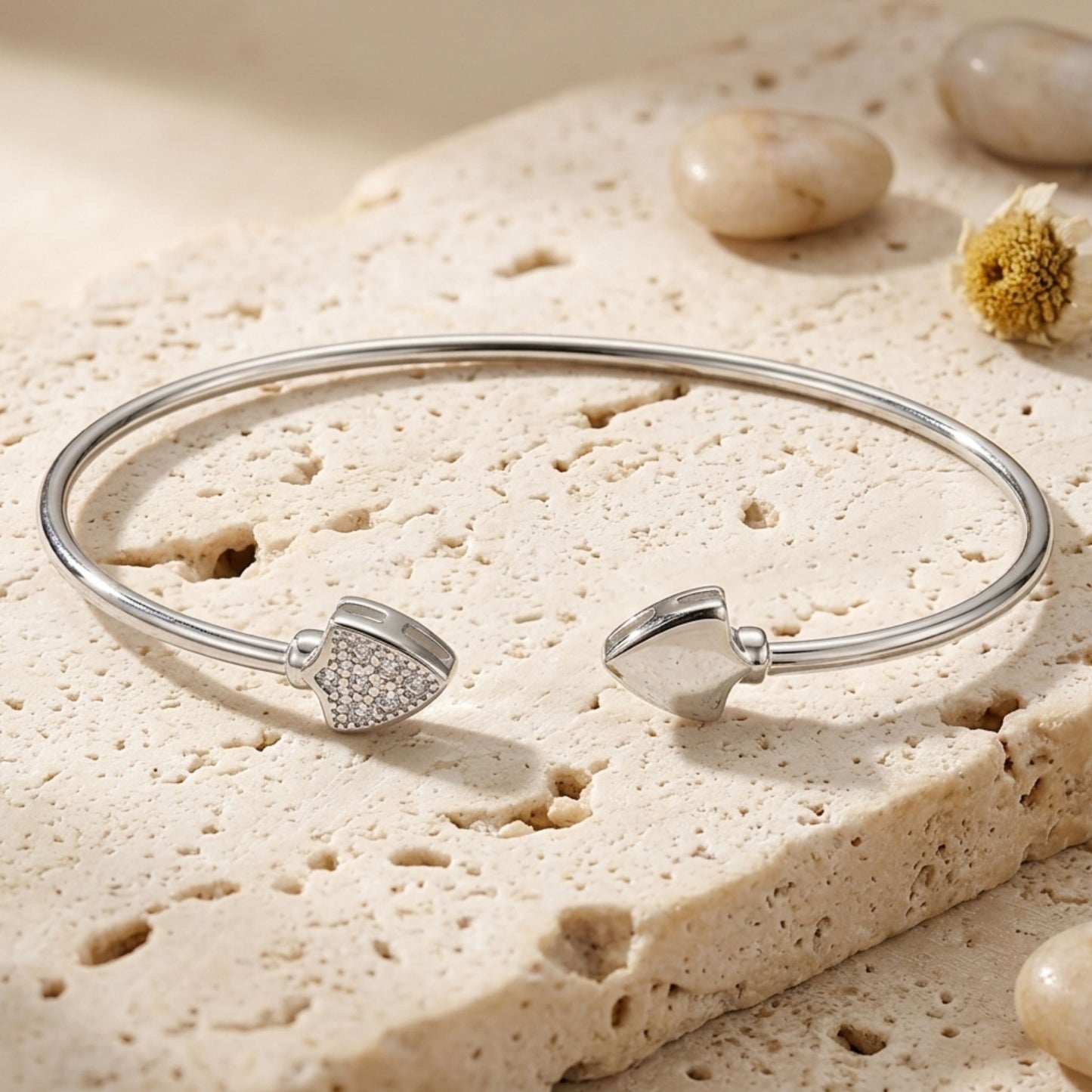 925 Sterling Silver Flexible Open Cuff Kada with Cubic Zirconia