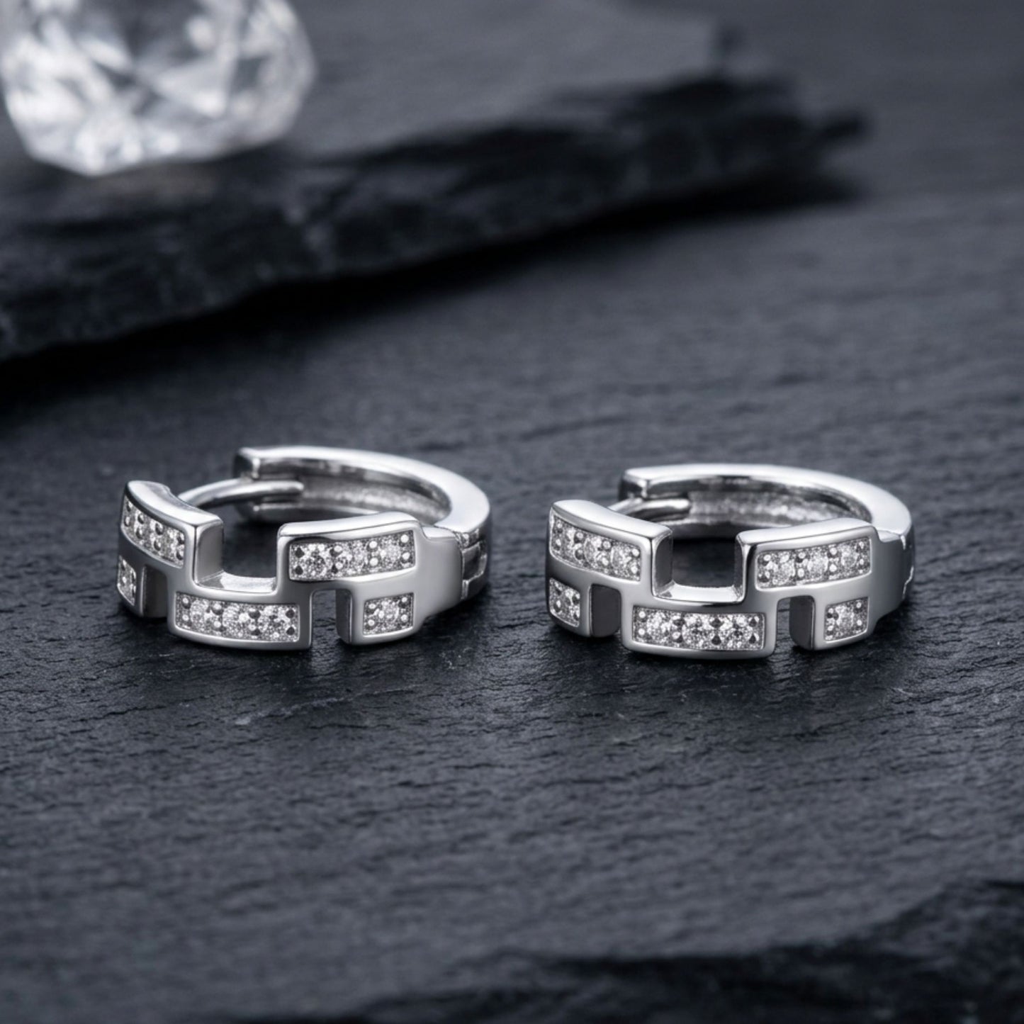 925 Sterling Silver Geometric Hoop Earrings With Cubic Zirconia