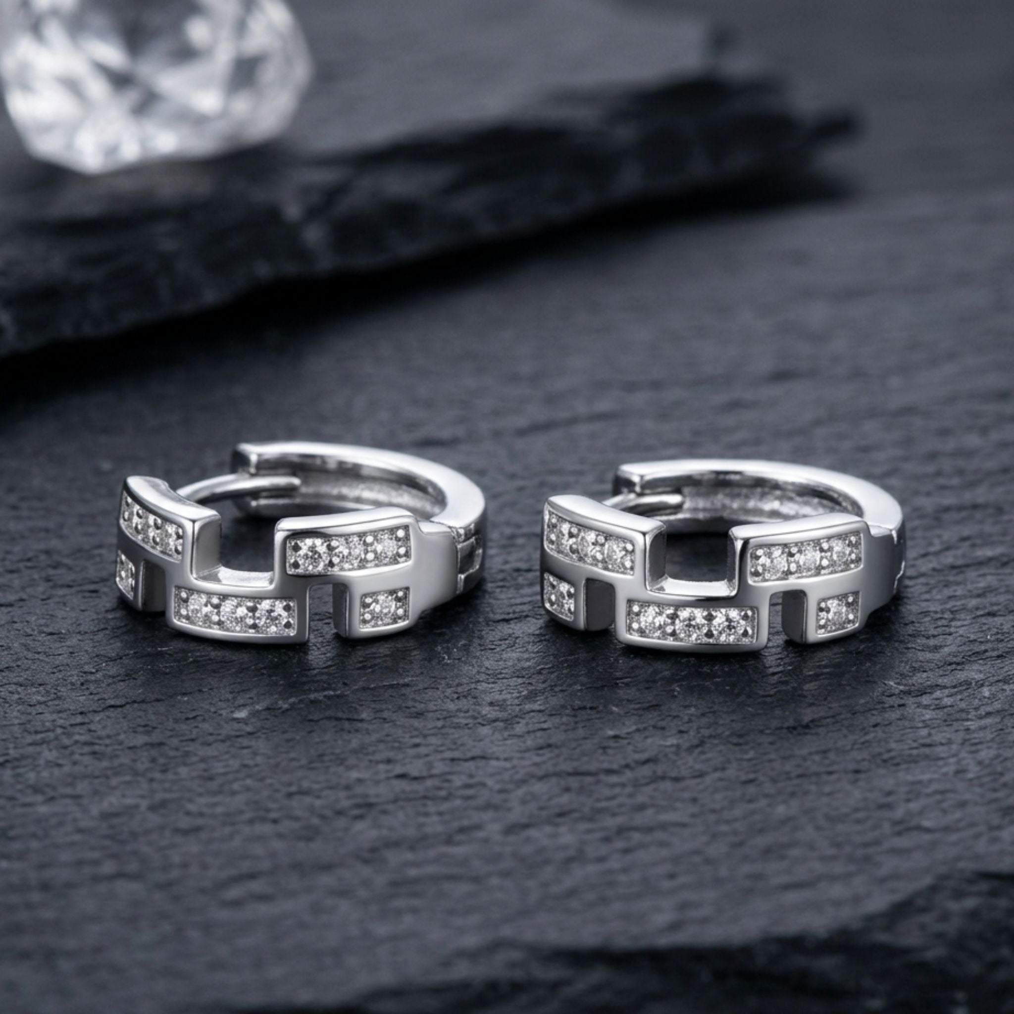 925 Sterling Silver Geometric Hoop Earrings With Cubic Zirconia