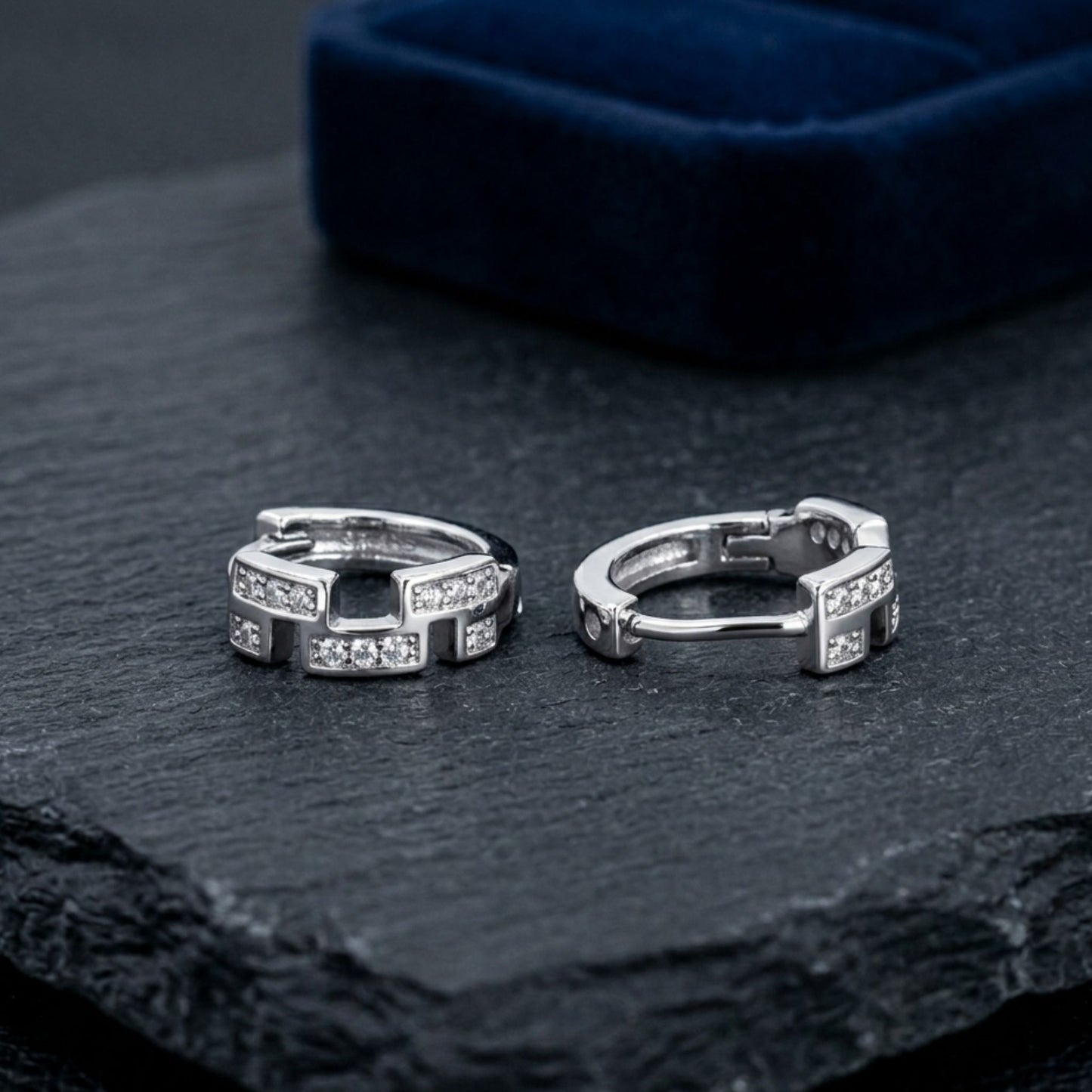 925 Sterling Silver Geometric Hoop Earrings With Cubic Zirconia
