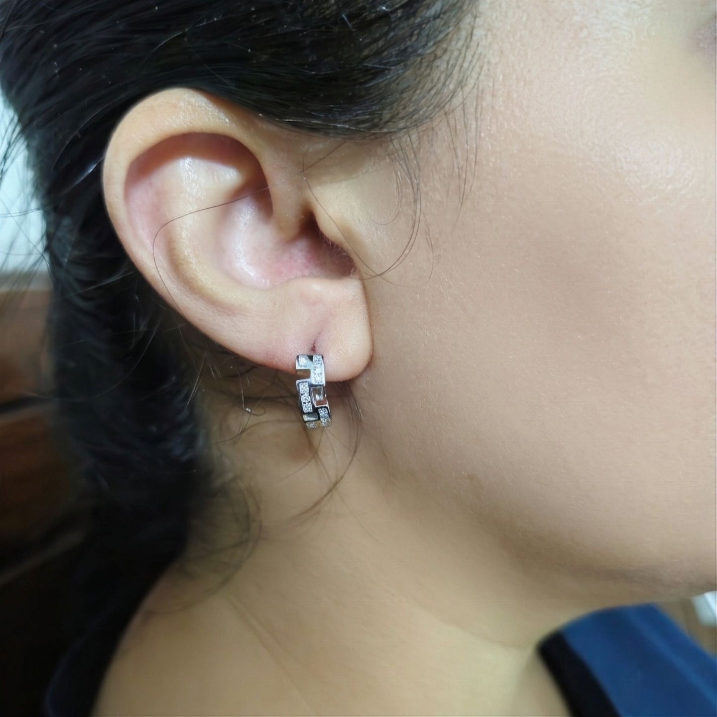 925 Sterling Silver Geometric Hoop Earrings With Cubic Zirconia