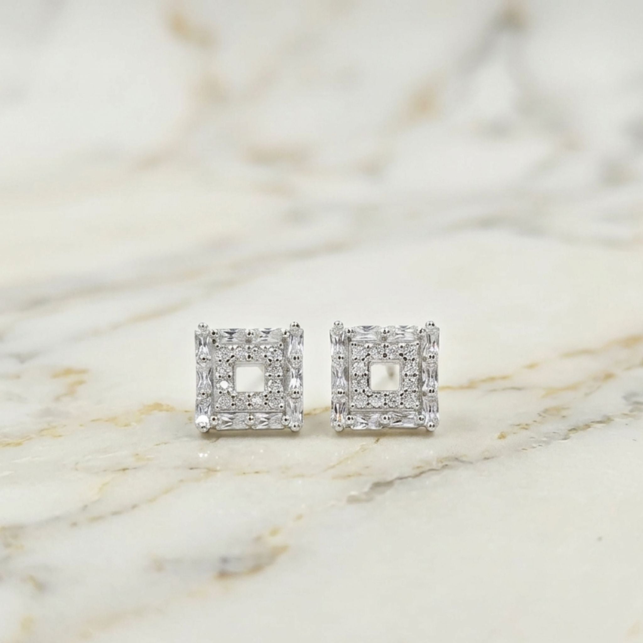 Sparkling CZ Stone Square Earrings in Pure 925 Sterling Silver