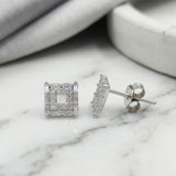Sparkling CZ Stone Square Earrings in Pure 925 Sterling Silver