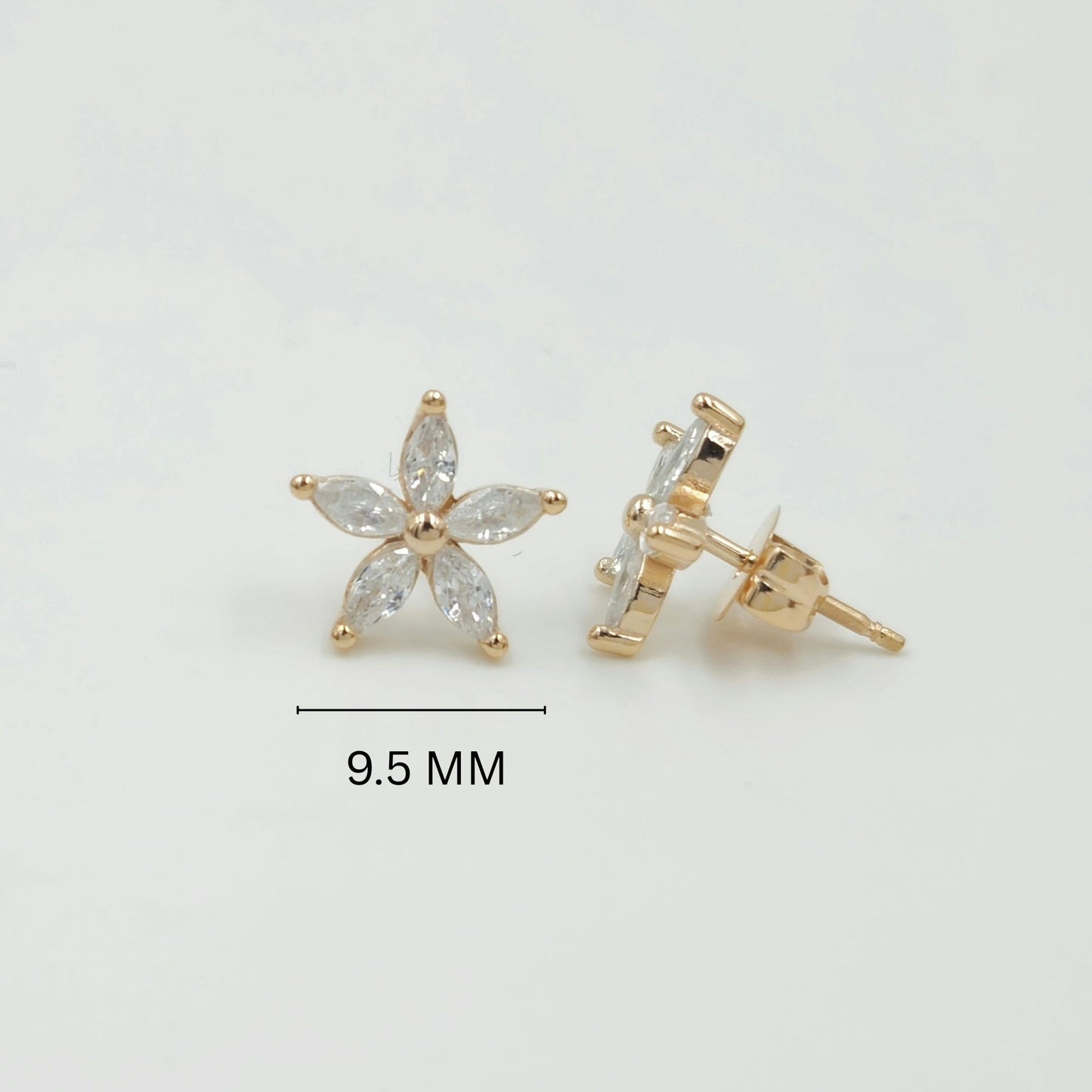 925 Sterling Silver Five Petal Flower Stud Earrings Marquise Cubic Zirconia
