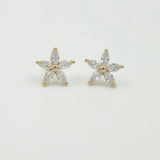 925 Sterling Silver Five Petal Flower Stud Earrings Marquise Cubic Zirconia