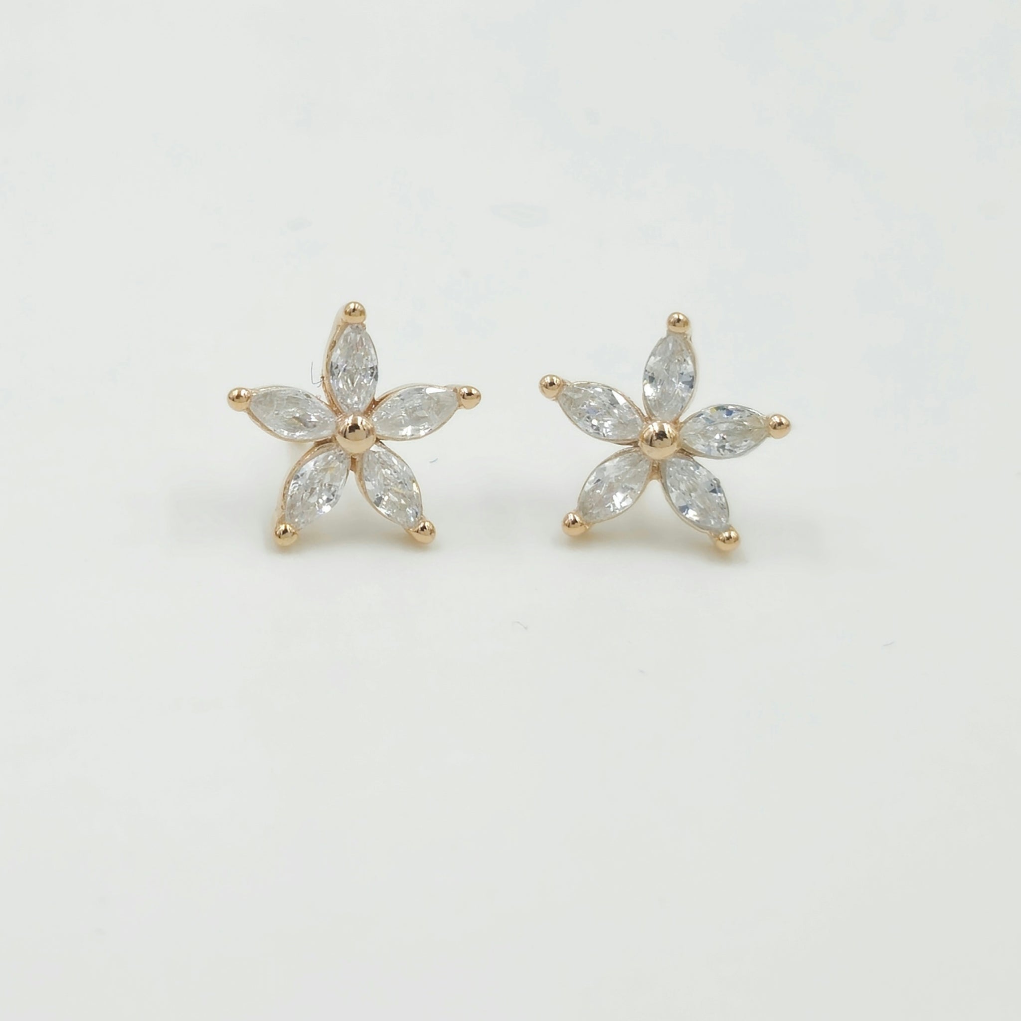 925 Sterling Silver Five Petal Flower Stud Earrings Marquise Cubic Zirconia