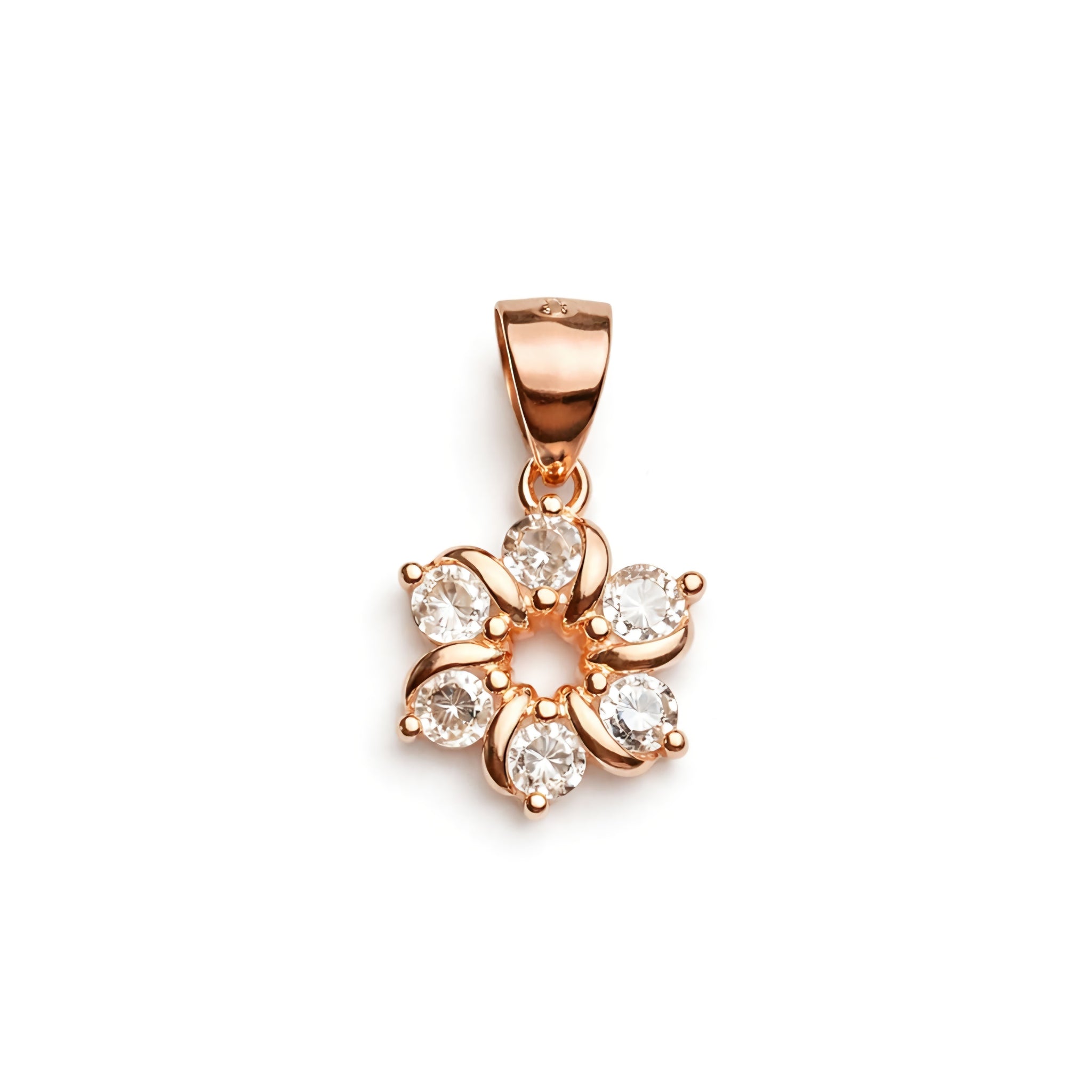 925 Sterling Silver Rose Gold Plated Floral Swirl Pendant with Cubic Zirconia