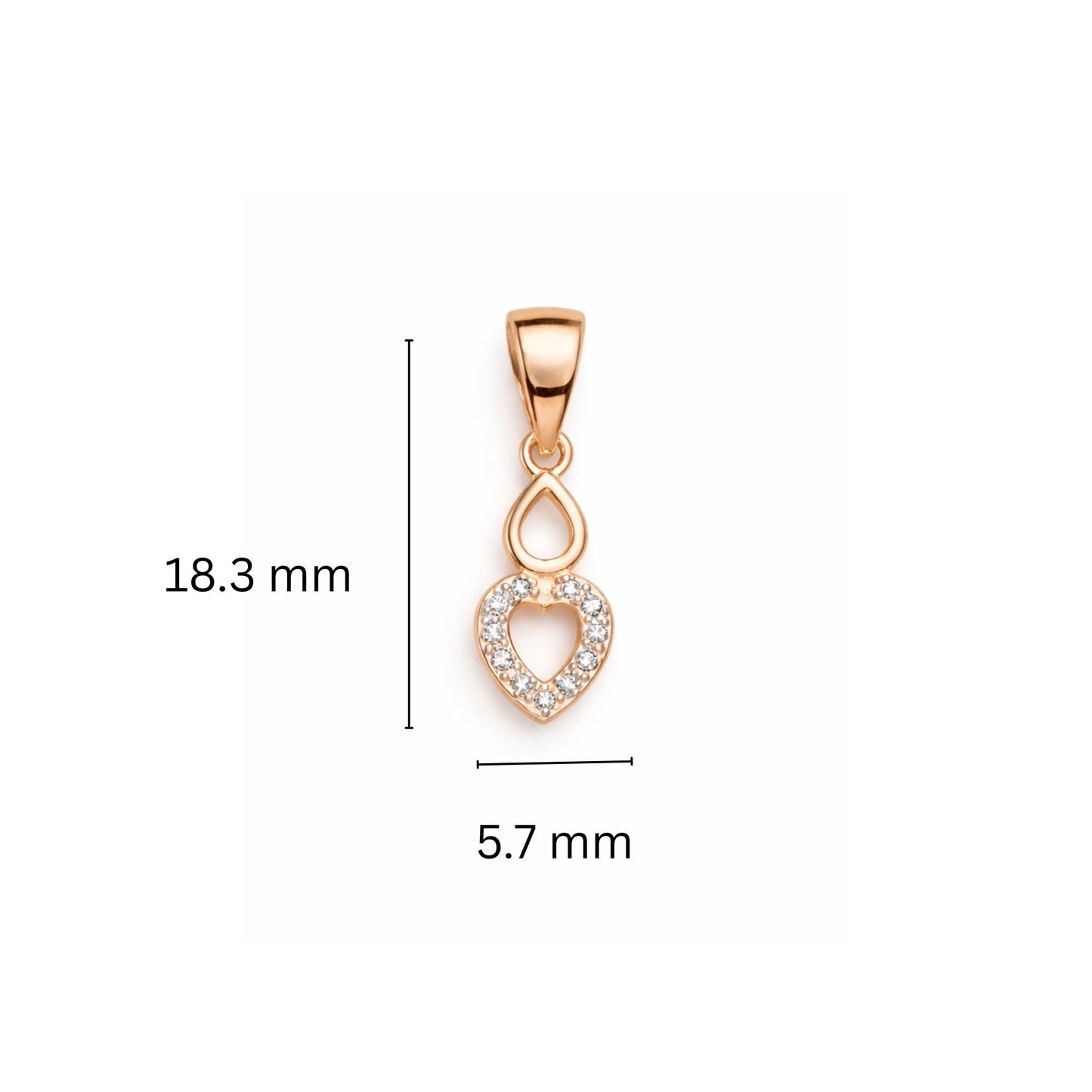 925 Sterling Silver Rose Gold Plated Teardrop Heart Pendant with Cubic Zirconia