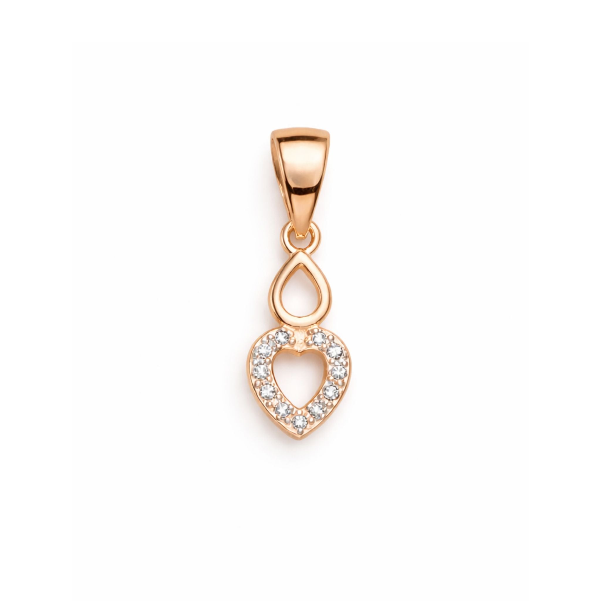 925 Sterling Silver Rose Gold Plated Teardrop Heart Pendant with Cubic Zirconia