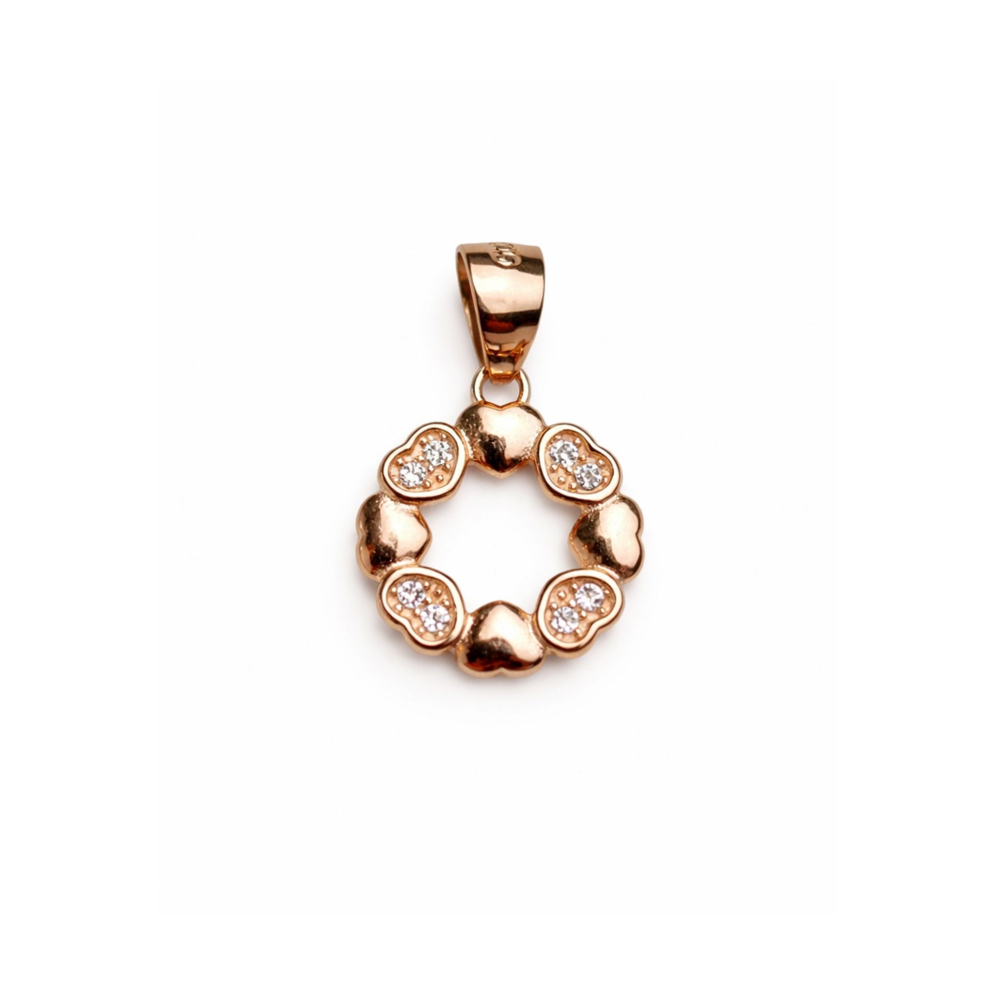 925 Sterling Silver Rose Gold Plated Heart Wreath Pendant with Cubic Zirconia