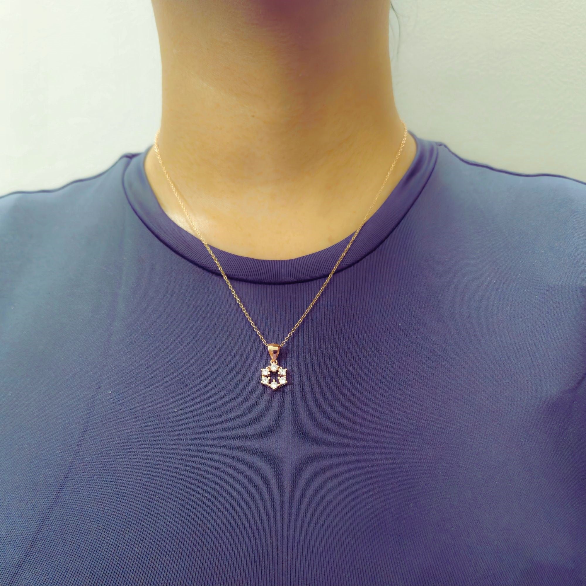925 Sterling Silver Rose Gold Plated Geometric Flower Pendant with Cubic Zirconia