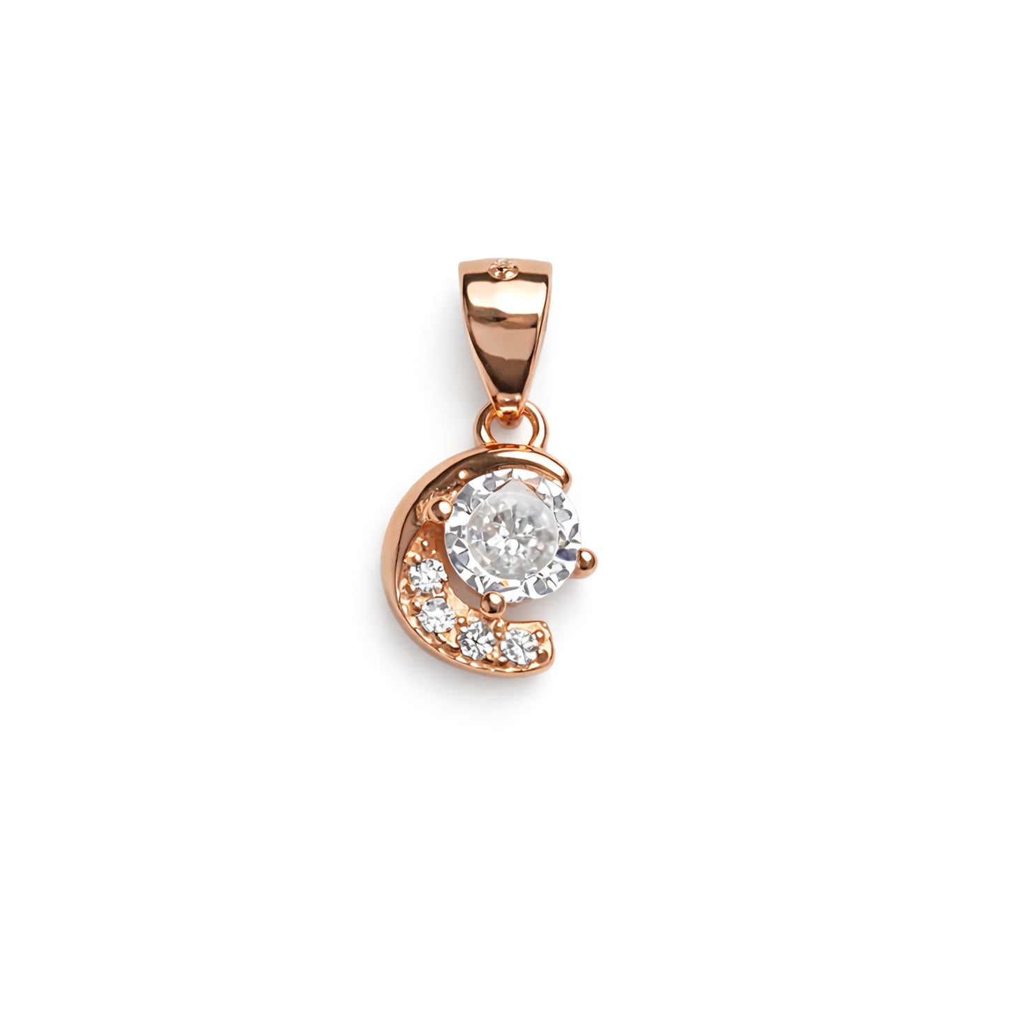 925 Sterling Silver Rose Gold Plated Crescent Moon Pendant with Cubic Zirconia