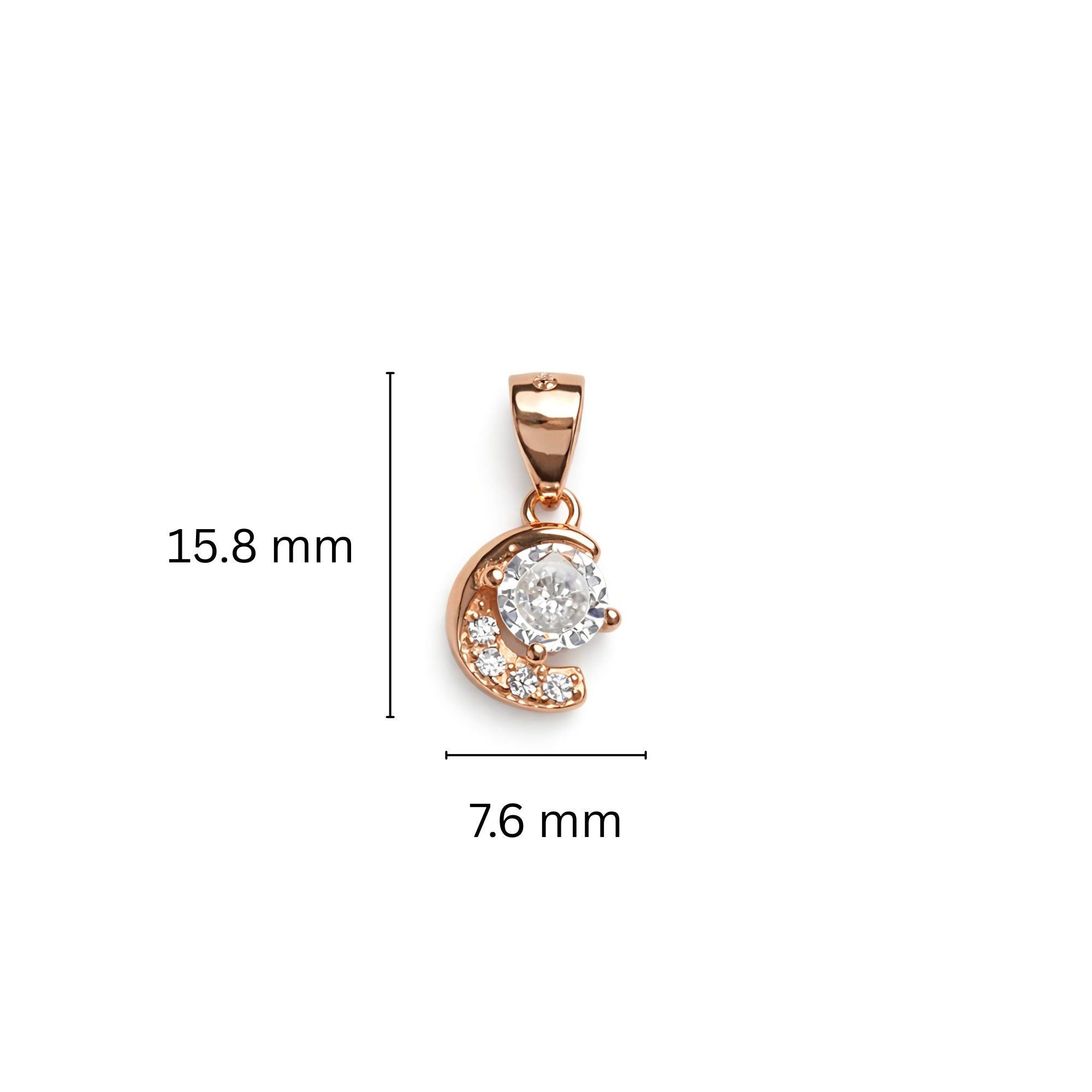925 Sterling Silver Rose Gold Plated Crescent Moon Pendant with Cubic Zirconia