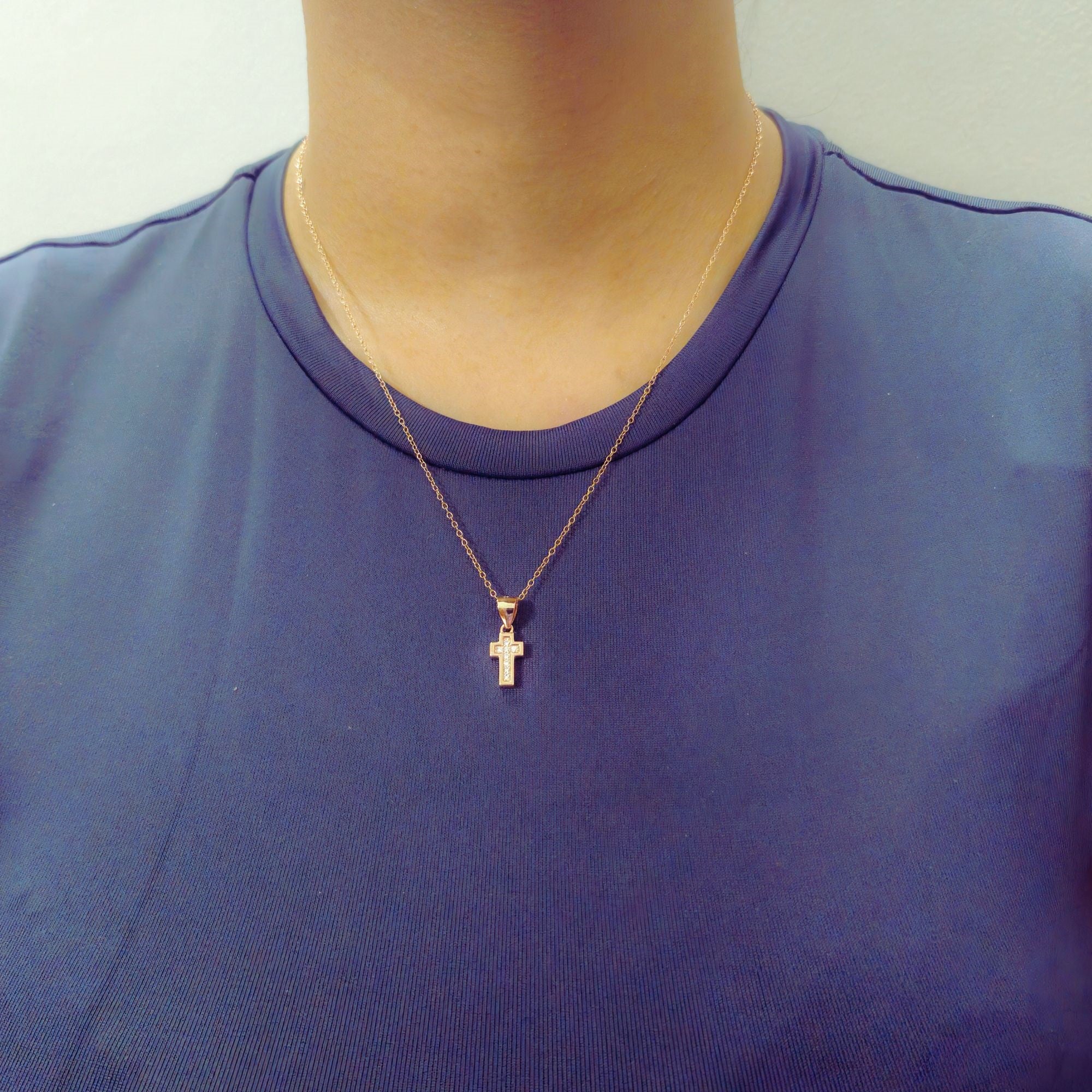925 Sterling Silver Rose Gold Plated Cross Pendant with Cubic Zirconia