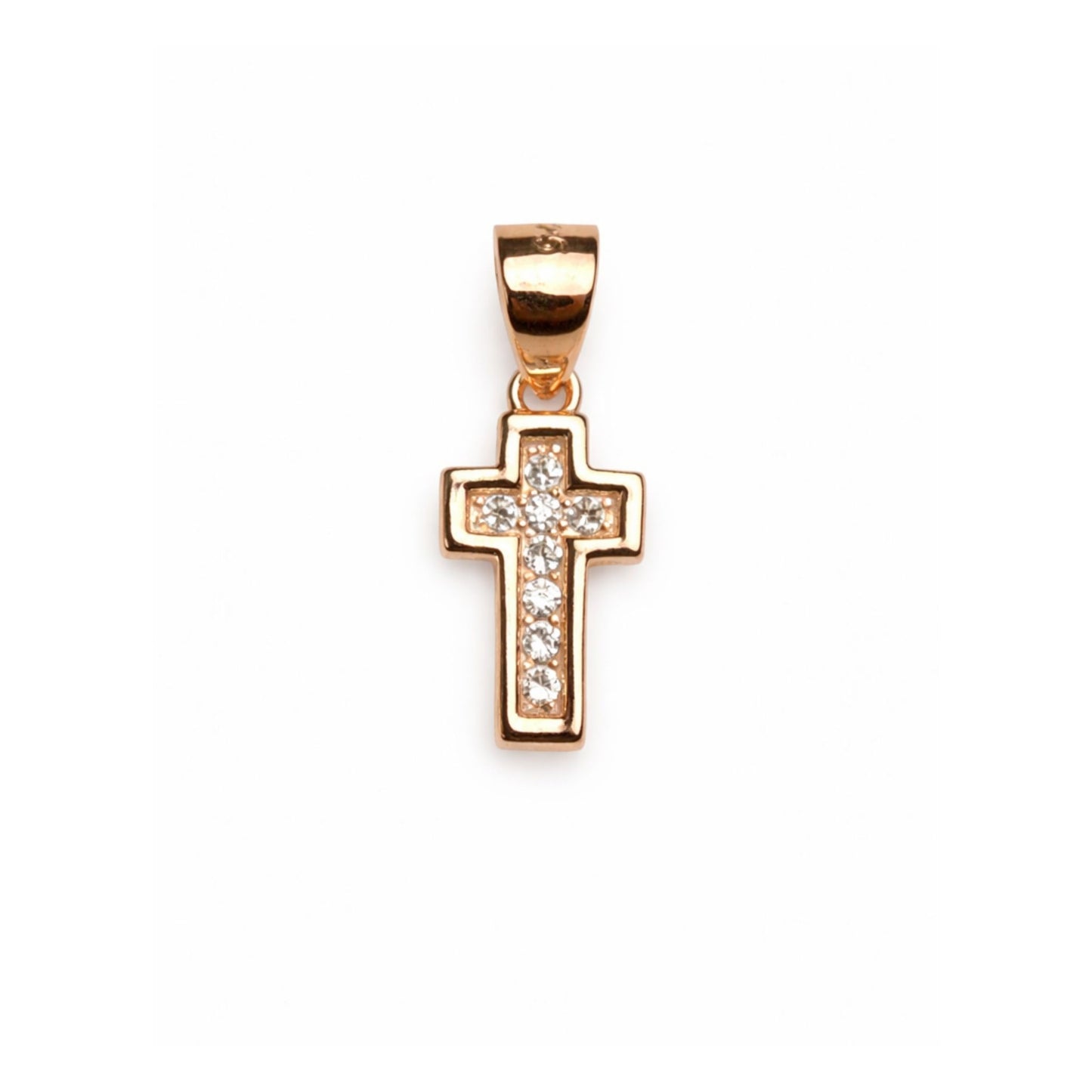 925 Sterling Silver Rose Gold Plated Cross Pendant with Cubic Zirconia