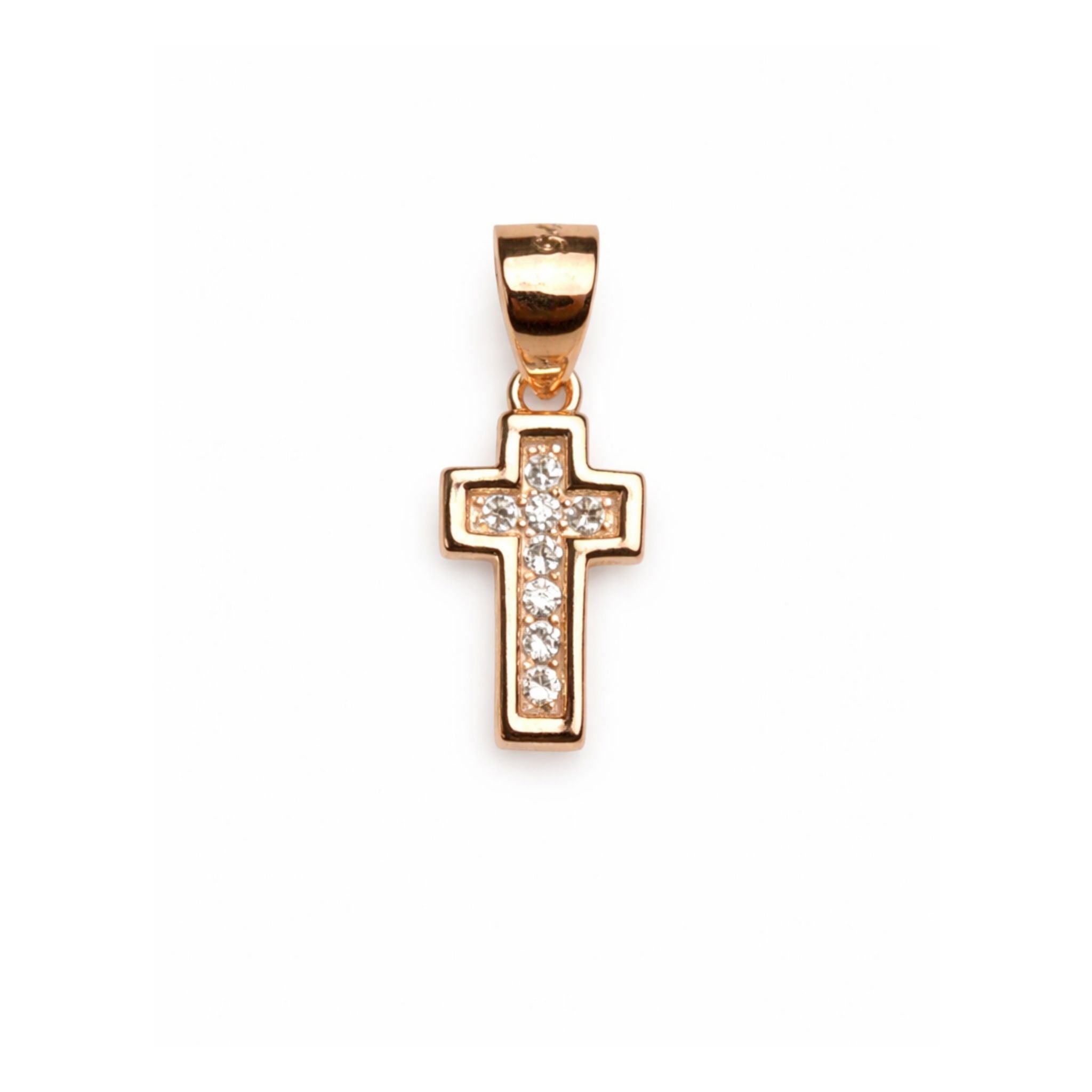 925 Sterling Silver Rose Gold Plated Cross Pendant with Cubic Zirconia