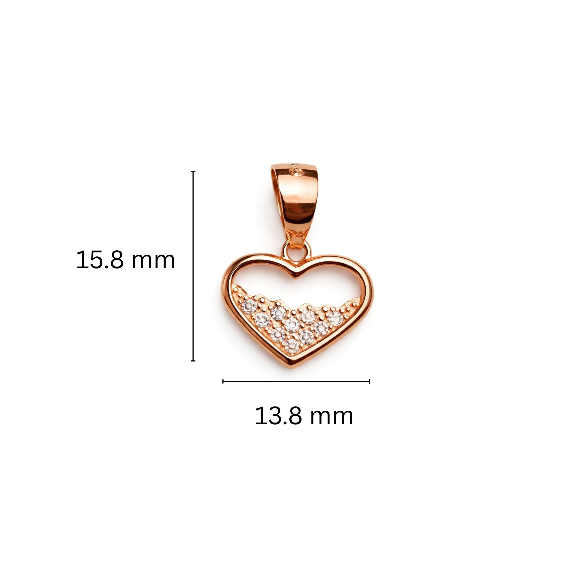 925 Sterling Silver Rose Gold Plated Open Heart Pendant with Cubic Zirconia