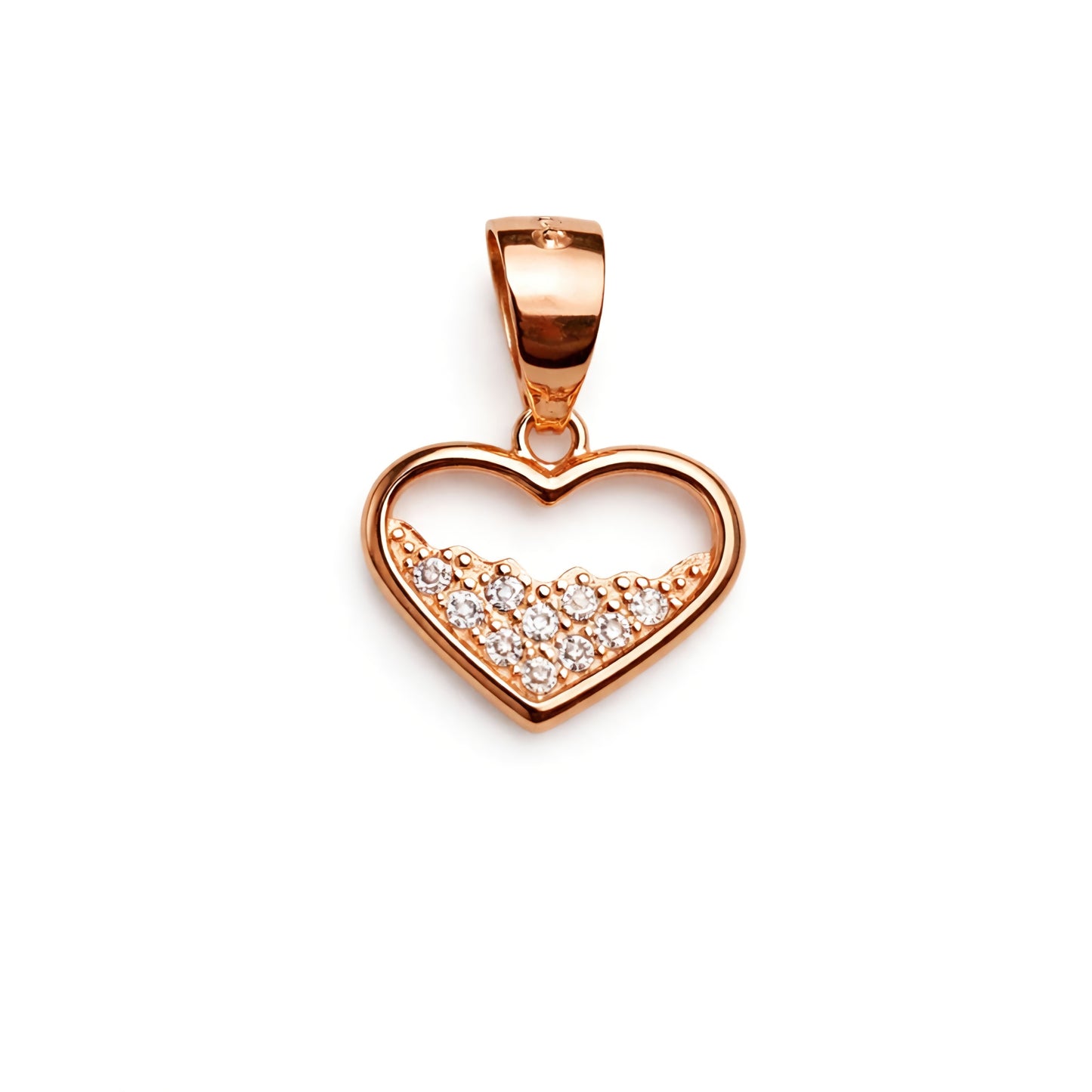 925 Sterling Silver Rose Gold Plated Open Heart Pendant with Cubic Zirconia