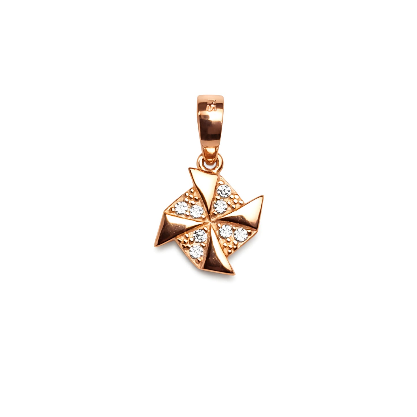 925 Sterling Silver Rose Gold Plated Pinwheel Pendant with Cubic Zirconia