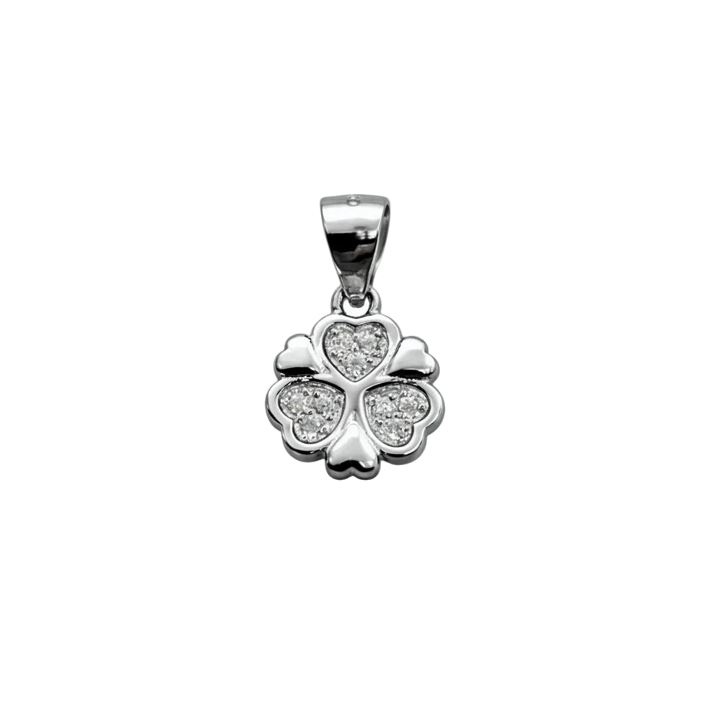 925 Sterling Silver Lucky Clover Heart Pendant with Cubic Zirconia