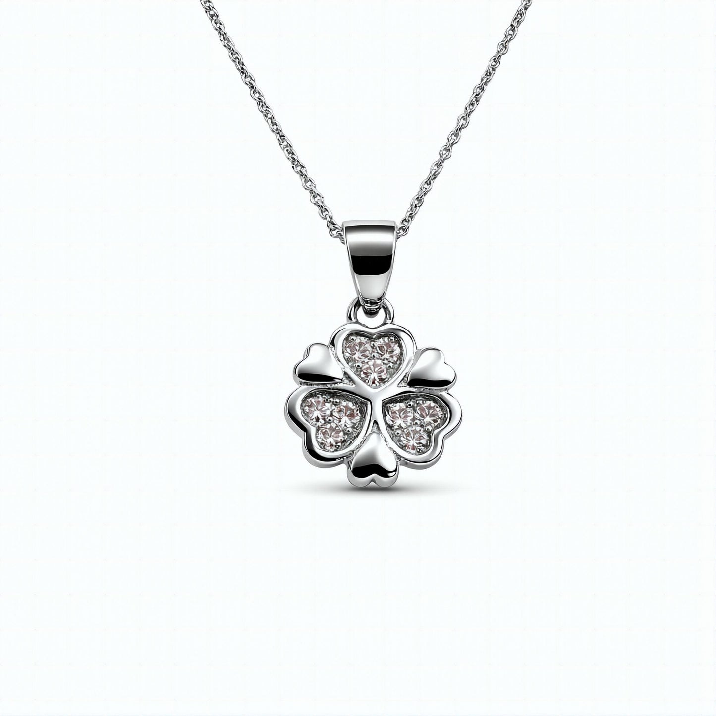 925 Sterling Silver Lucky Clover Heart Pendant with Cubic Zirconia