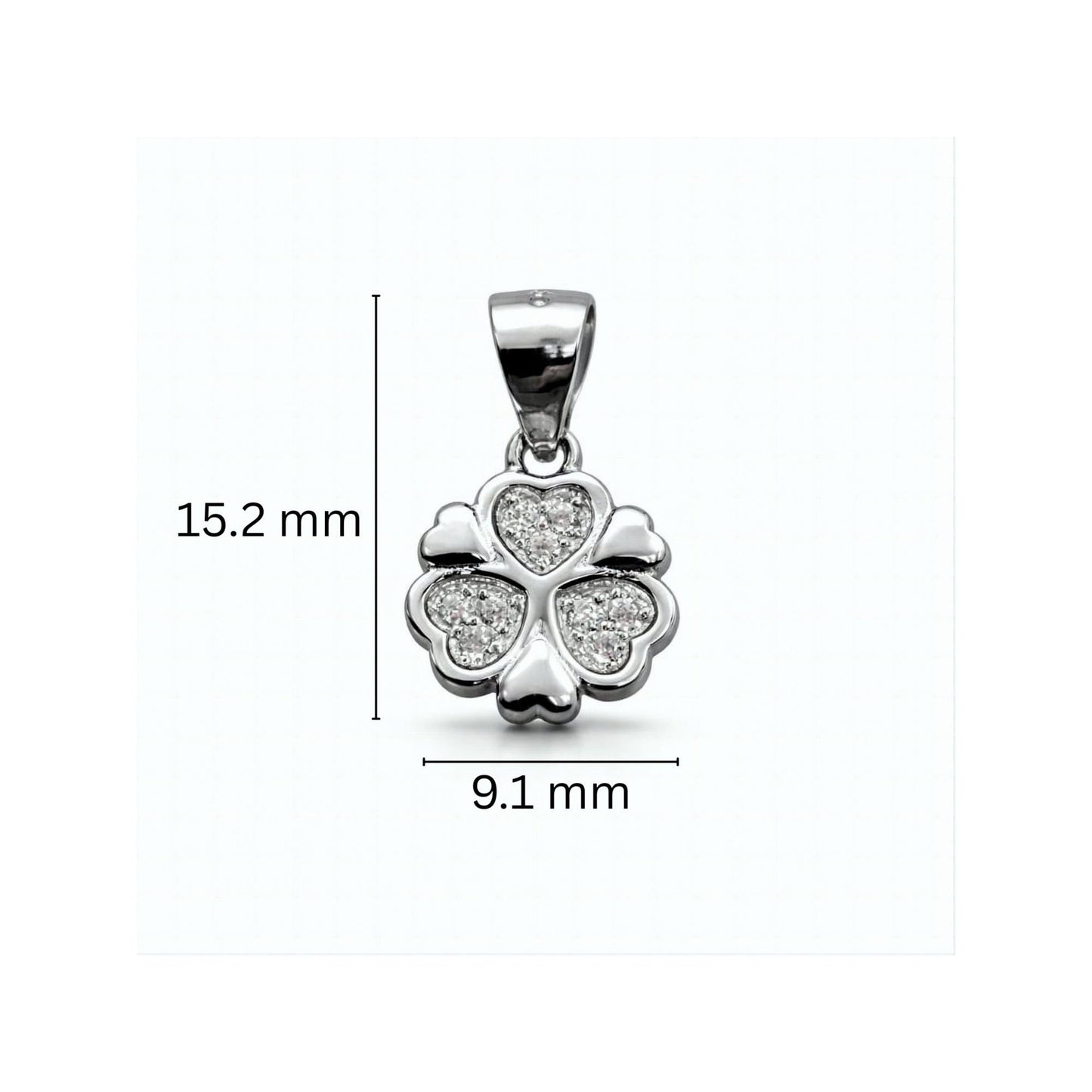 925 Sterling Silver Lucky Clover Heart Pendant with Cubic Zirconia