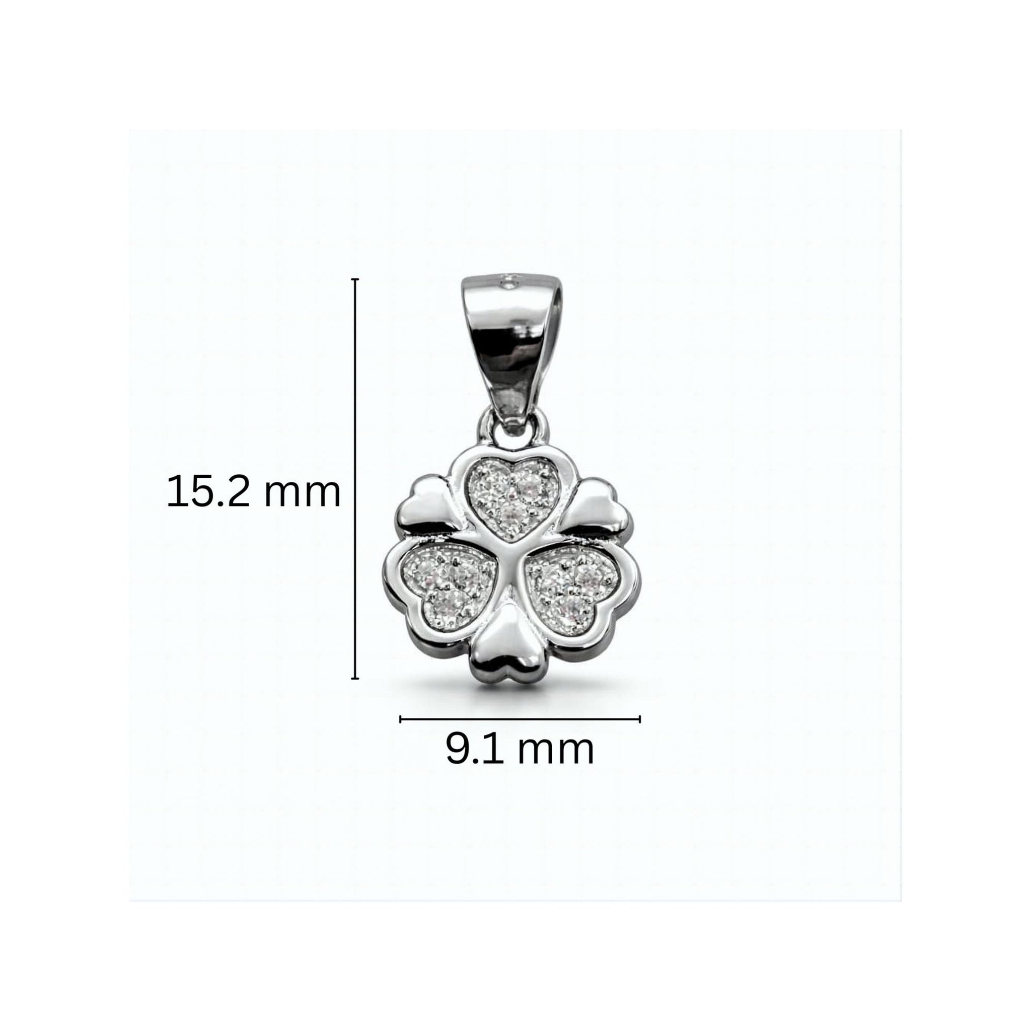 925 Sterling Silver Lucky Clover Heart Pendant with Cubic Zirconia