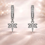 925 Sterling Silver Dragonfly Huggies Drop Earrings With Cubic Zirconia