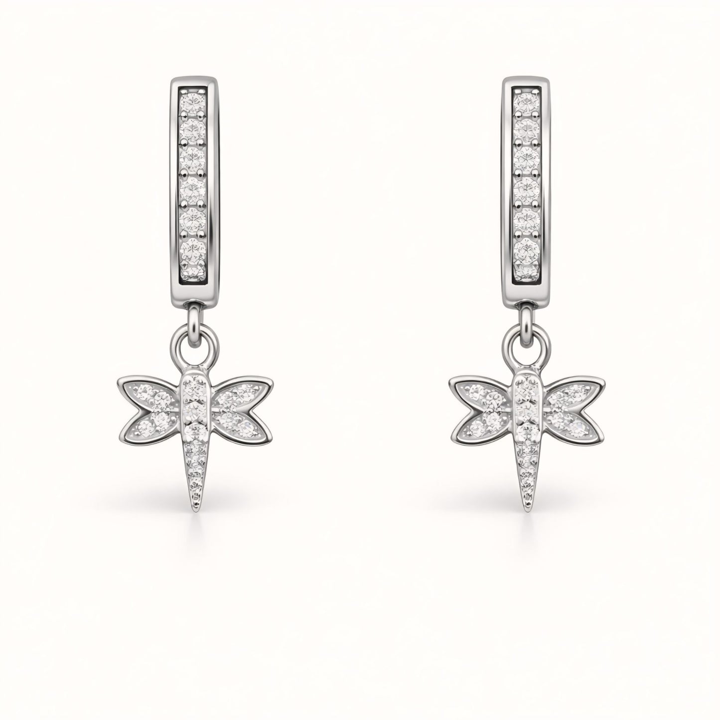 925 Sterling Silver Dragonfly Huggies Drop Earrings With Cubic Zirconia