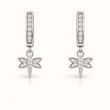 925 Sterling Silver Dragonfly Huggies Drop Earrings With Cubic Zirconia