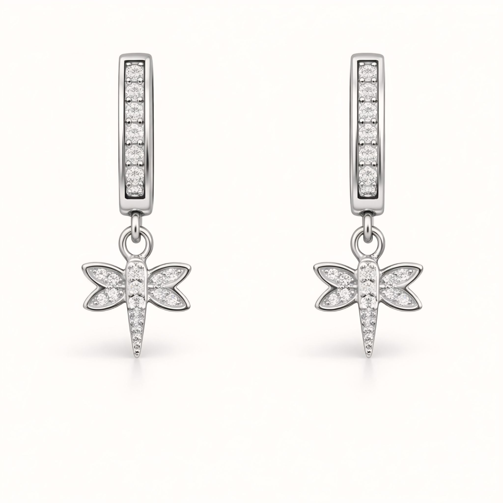 925 Sterling Silver Dragonfly Huggies Drop Earrings With Cubic Zirconia