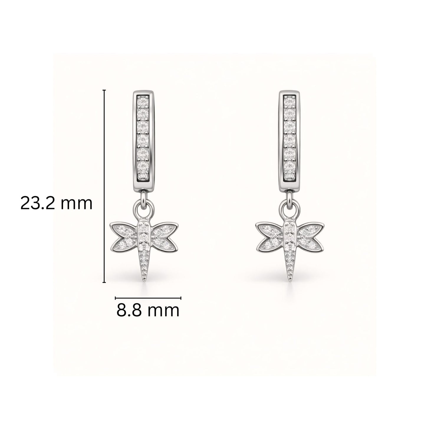 925 Sterling Silver Dragonfly Huggies Drop Earrings With Cubic Zirconia