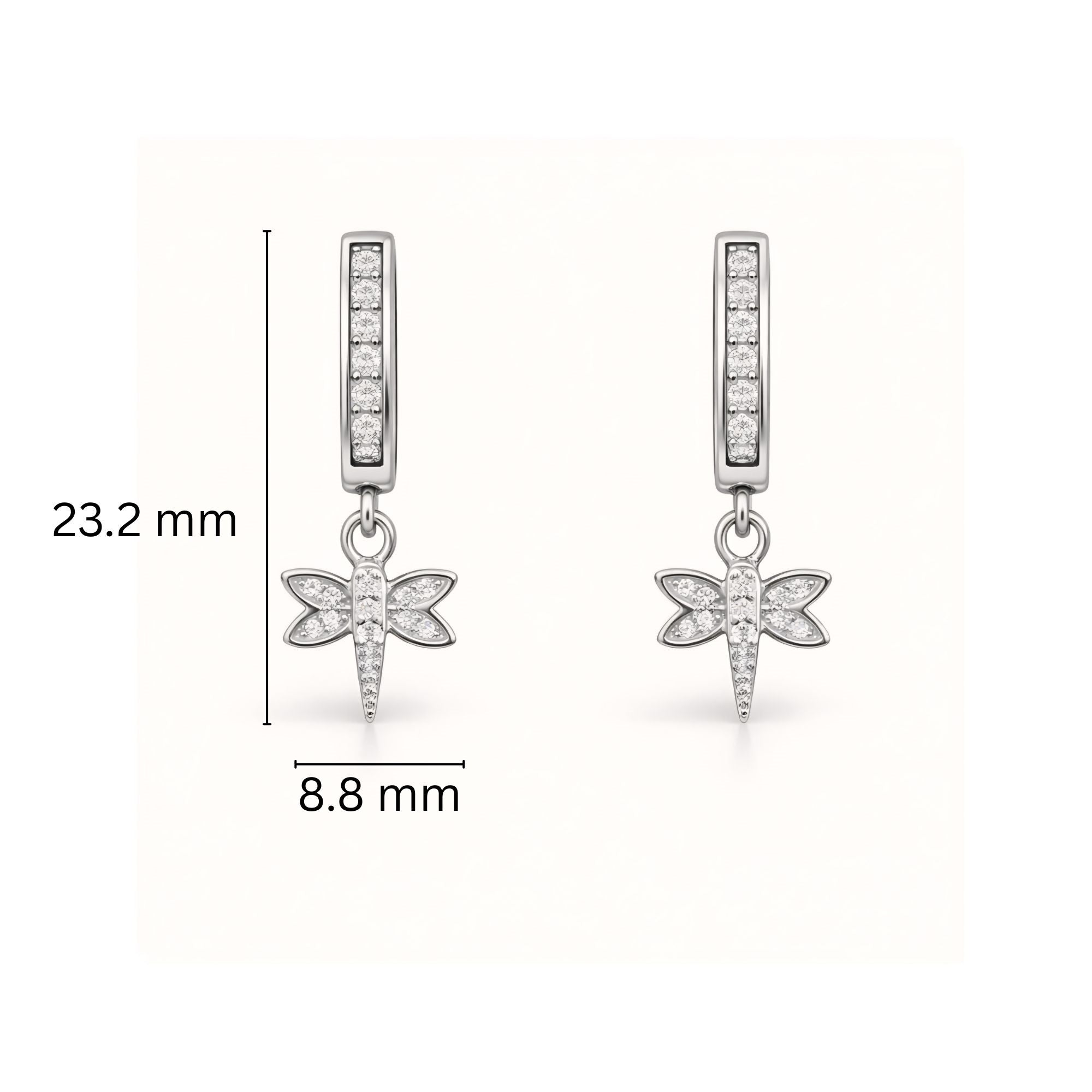925 Sterling Silver Dragonfly Huggies Drop Earrings With Cubic Zirconia
