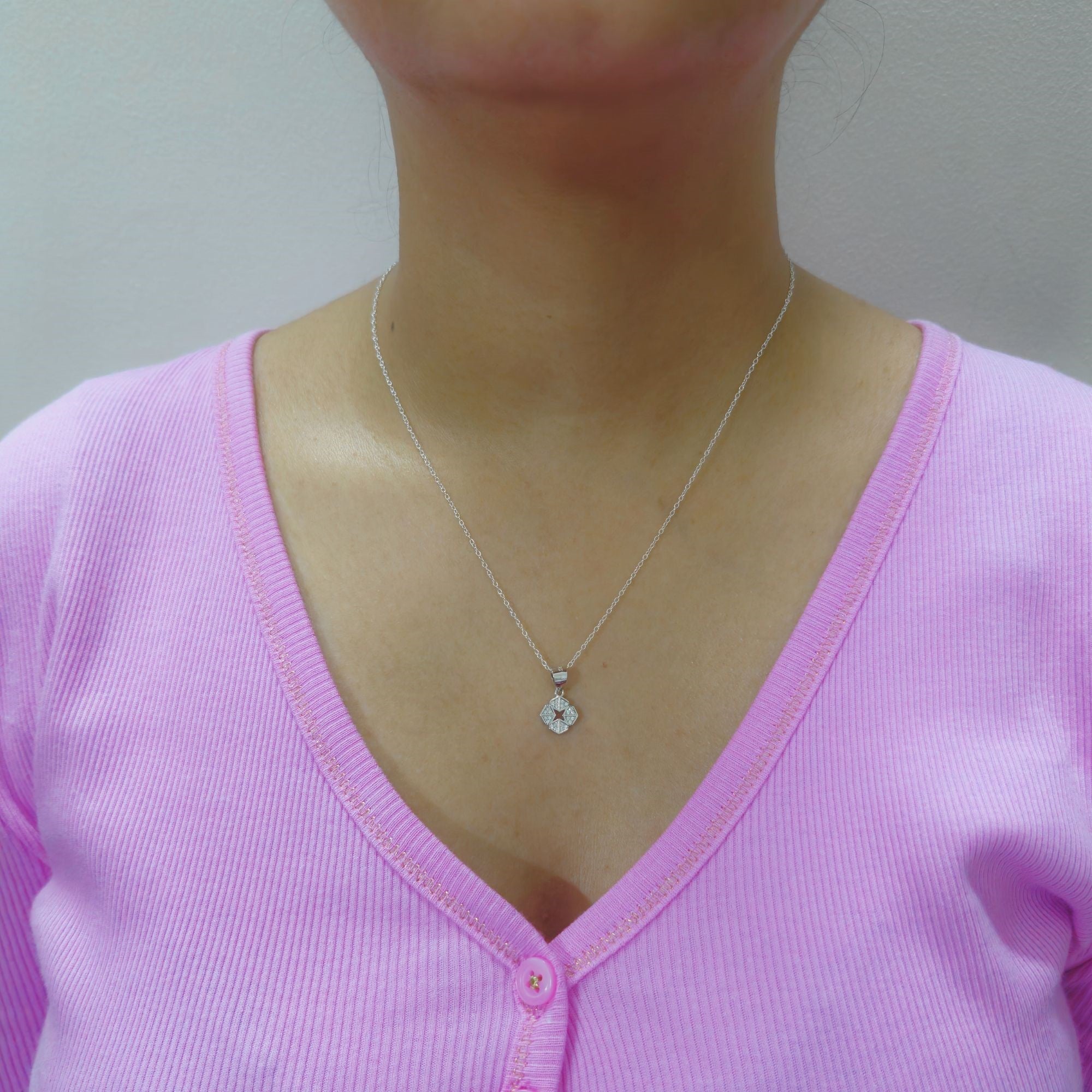 925 Sterling Silver Octagonal Star Pendant with Cubic Zirconia