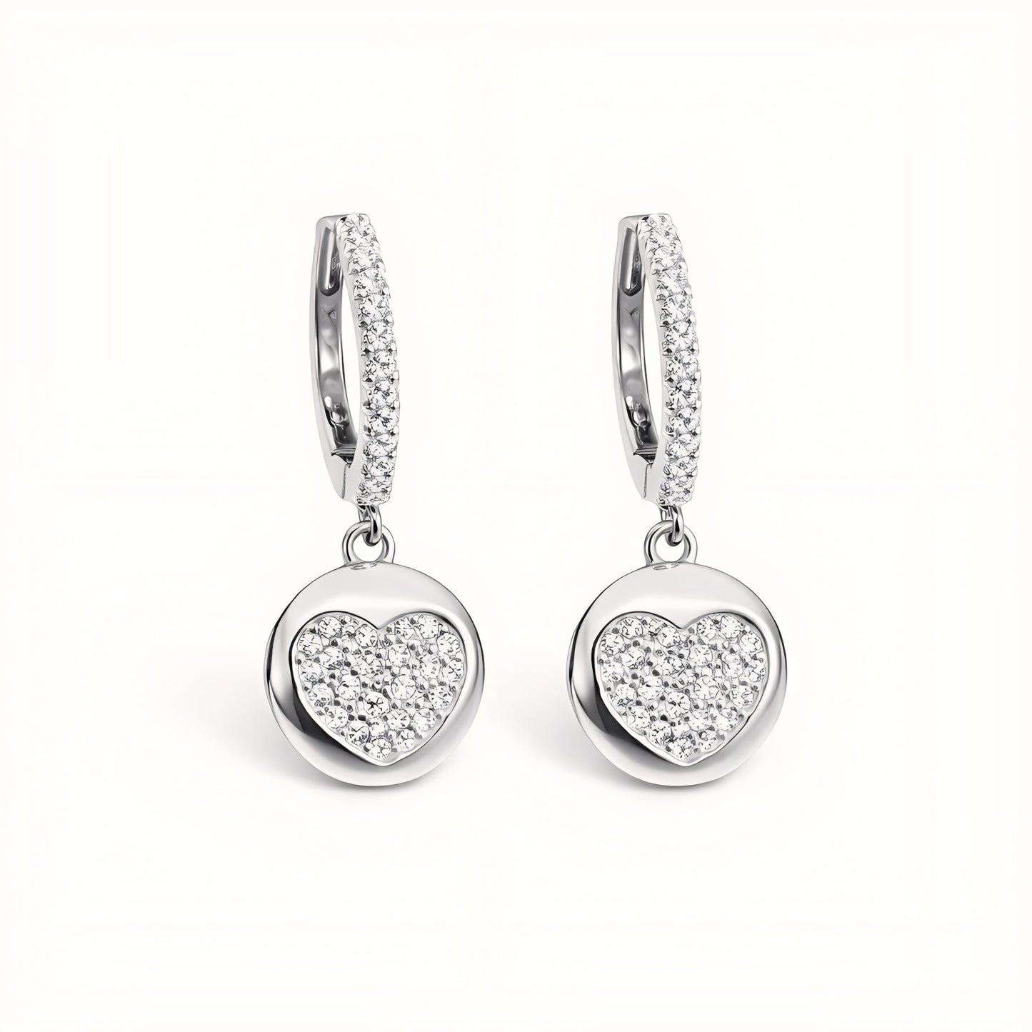 925 Sterling Silver Floating Heart Huggies Drop Earrings With Cubic Zirconia