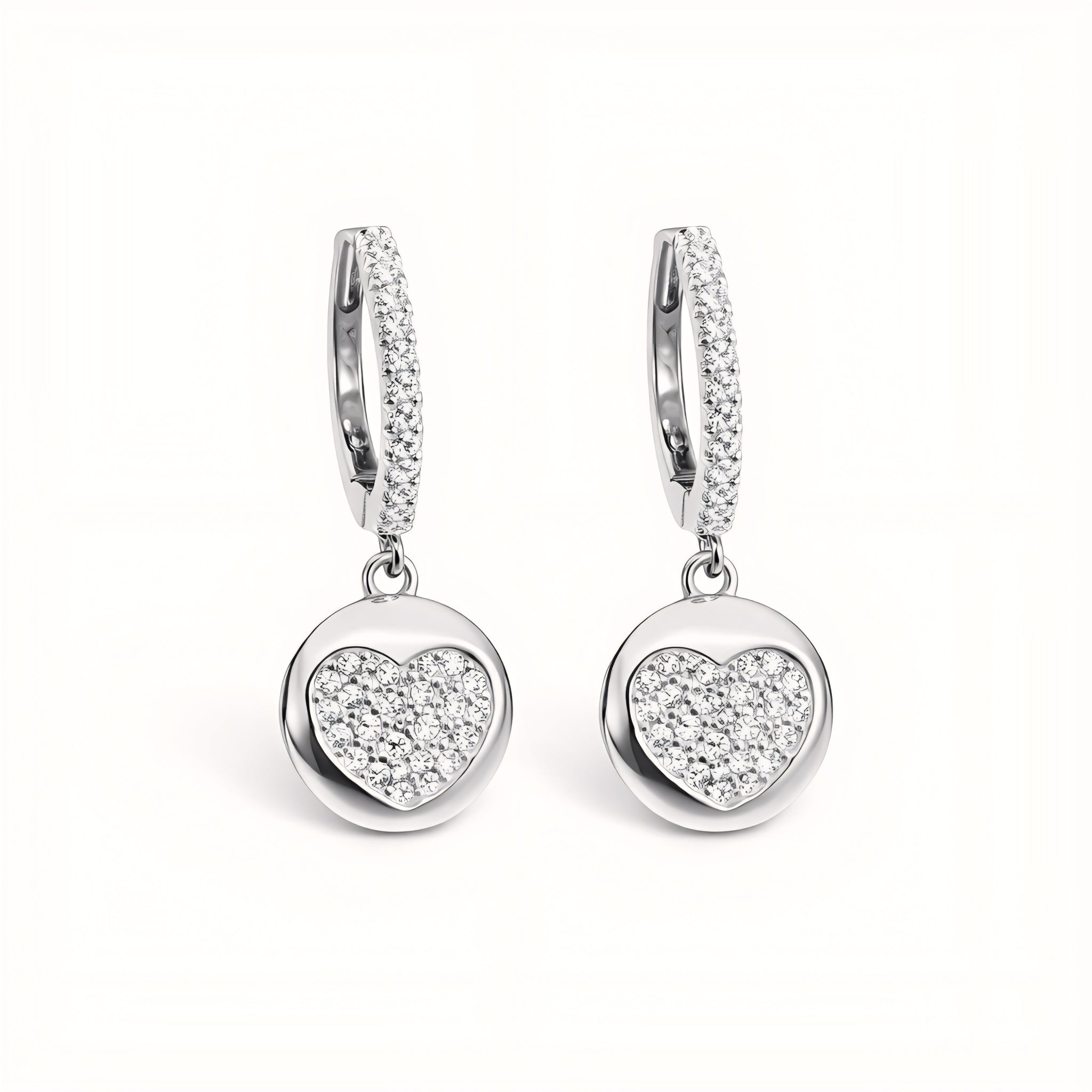925 Sterling Silver Floating Heart Huggies Drop Earrings With Cubic Zirconia