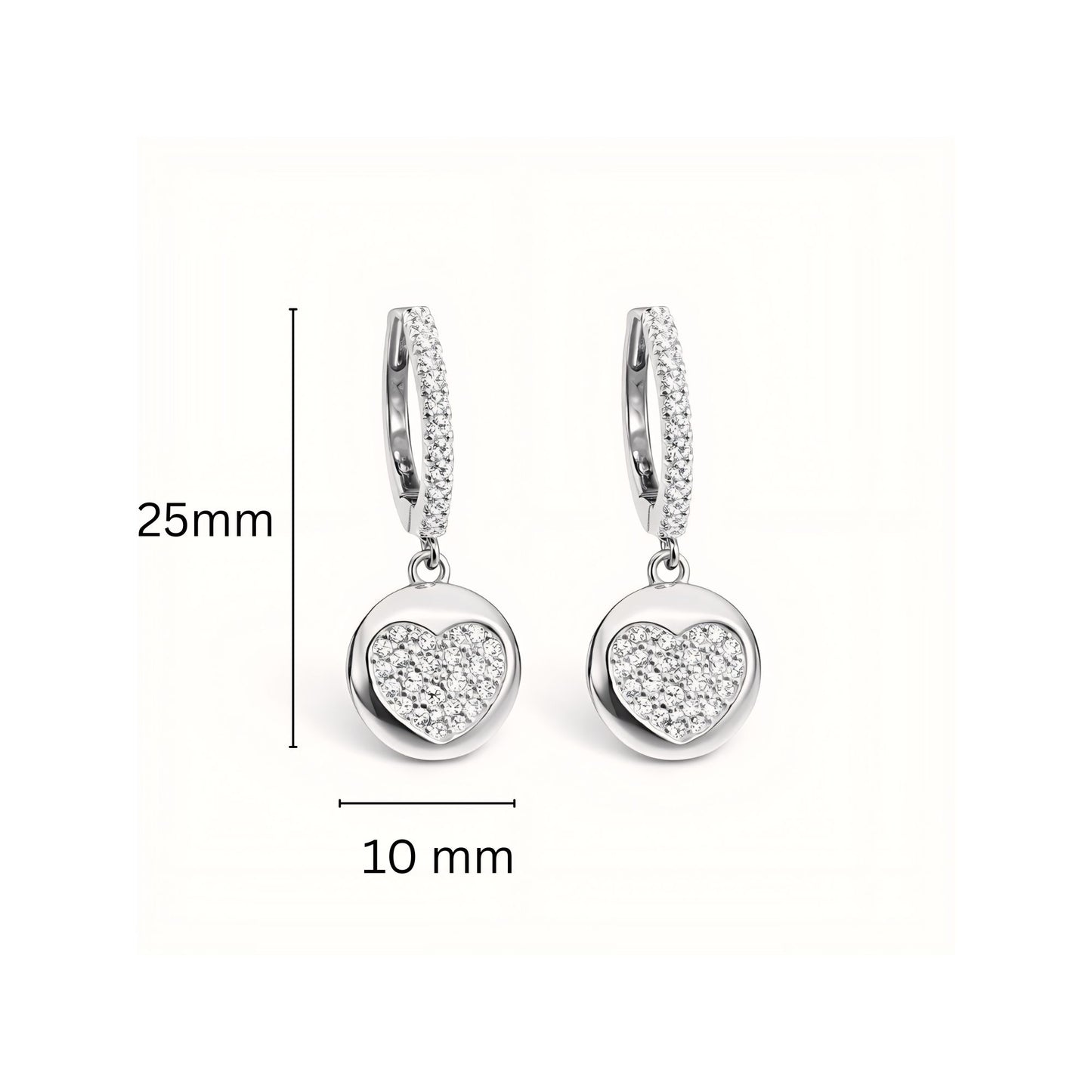925 Sterling Silver Floating Heart Huggies Drop Earrings With Cubic Zirconia