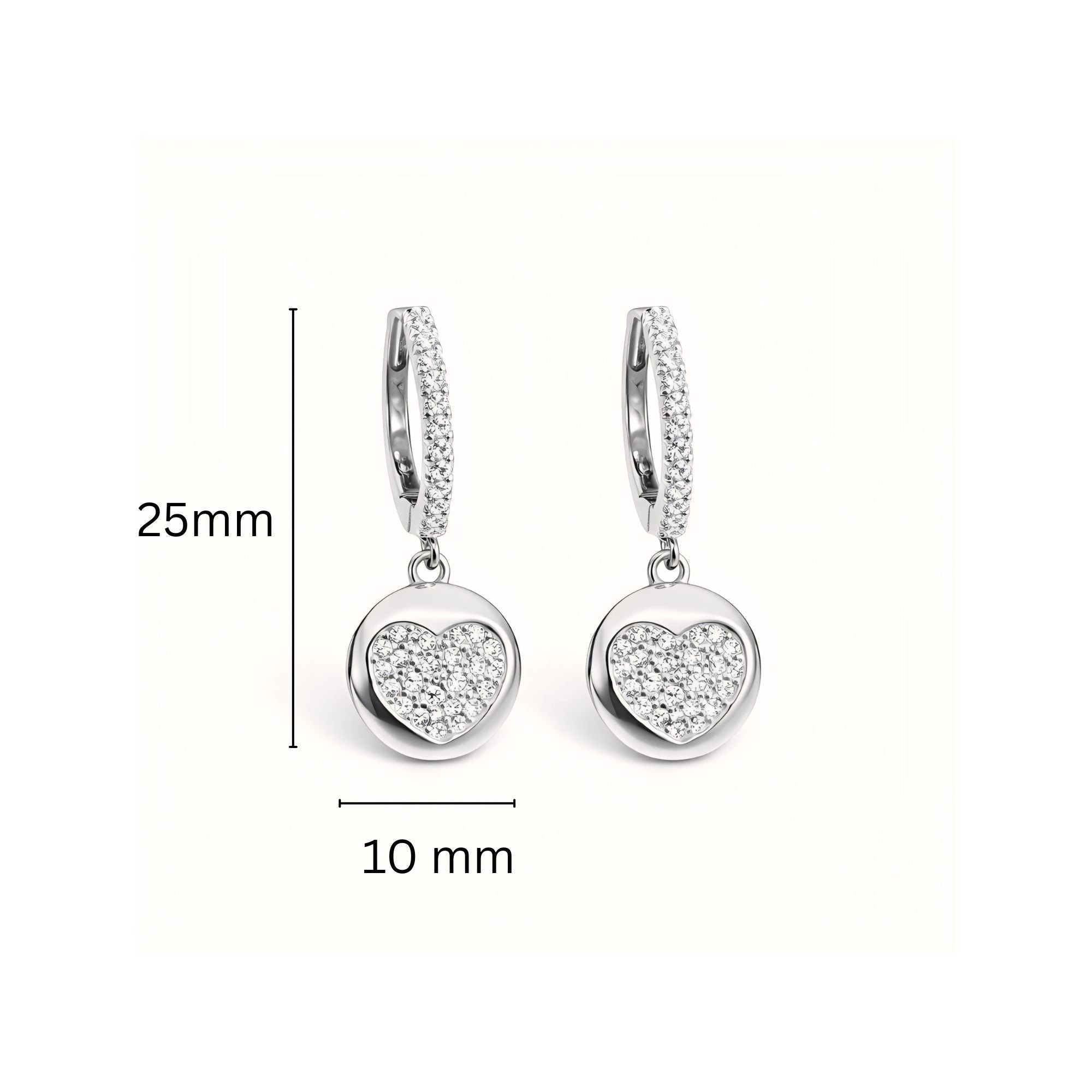 925 Sterling Silver Floating Heart Huggies Drop Earrings With Cubic Zirconia