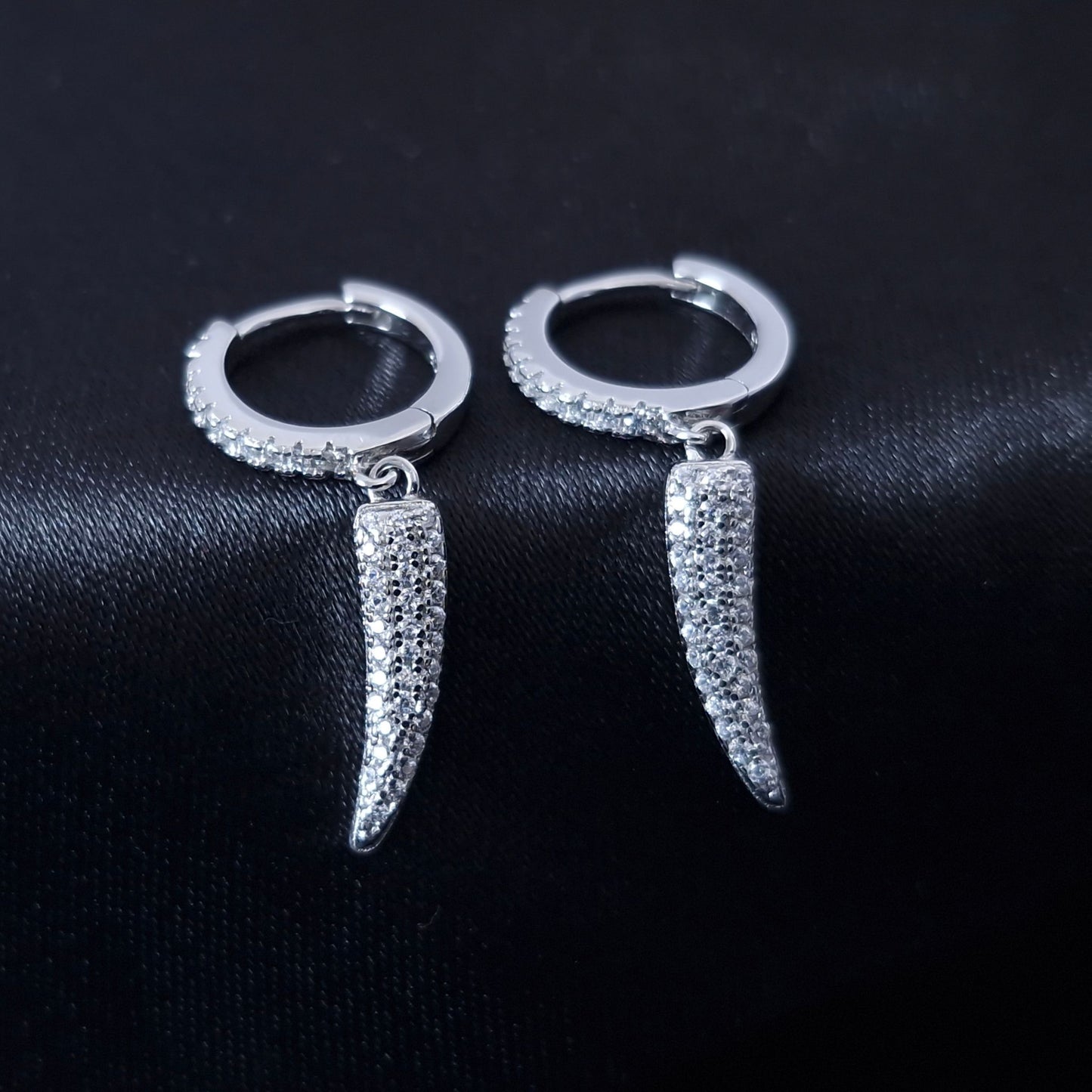 925 Sterling Silver Pavé Huggie Drop Earrings With Cubic Zirconia