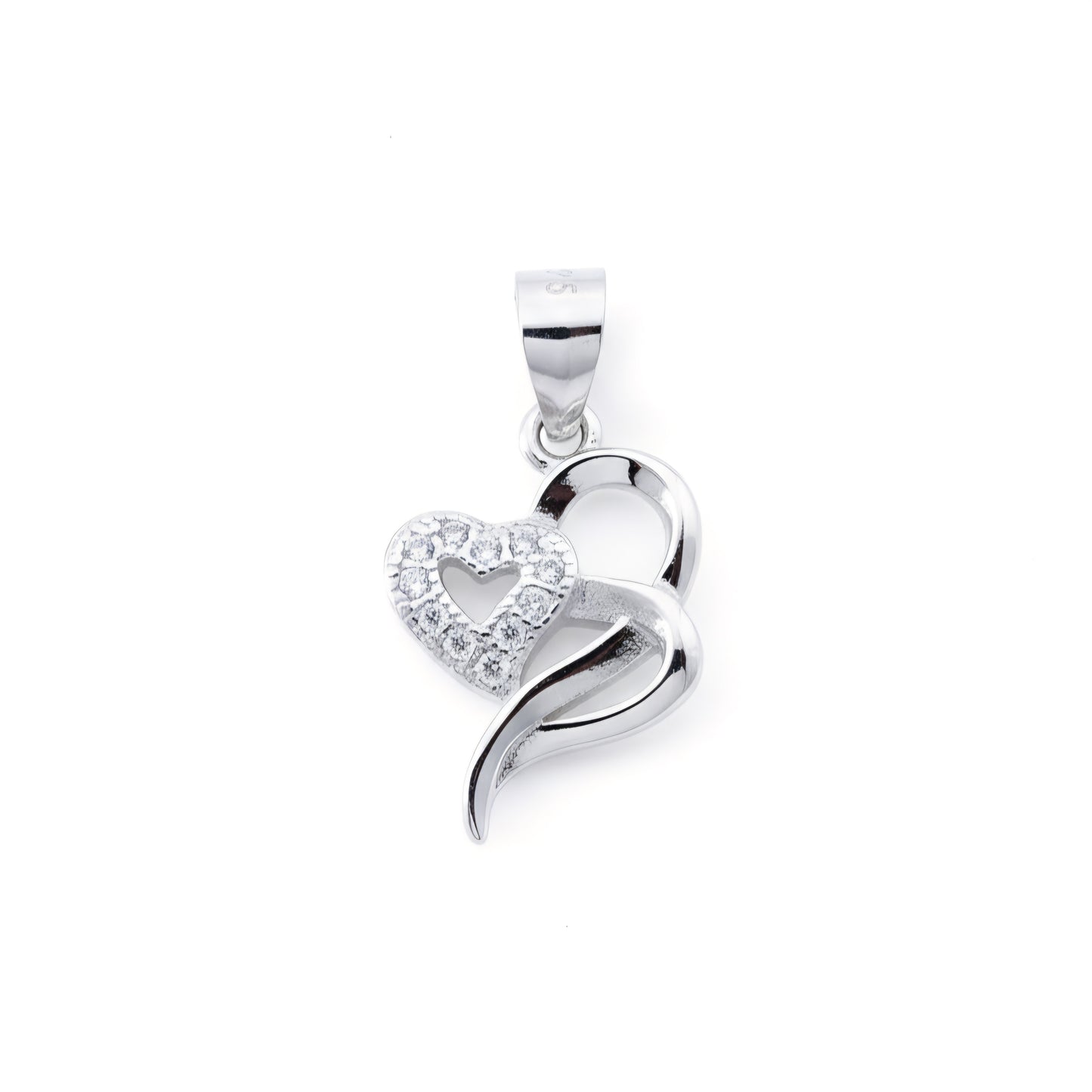 925 Sterling Silver Dual Heart Pendant with Cubic Zirconia
