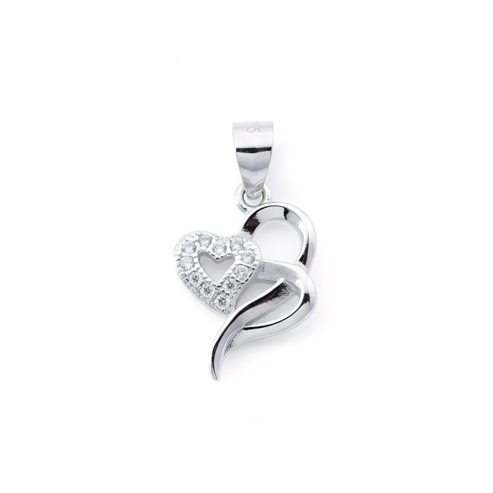 925 Sterling Silver Dual Heart Pendant with Cubic Zirconia
