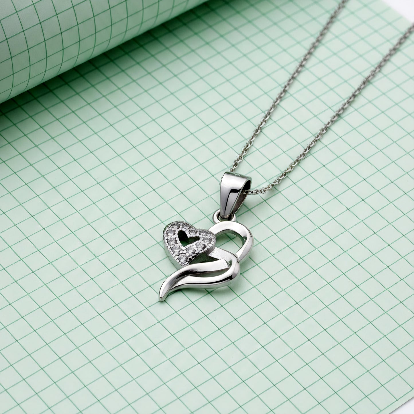 925 Sterling Silver Dual Heart Pendant with Cubic Zirconia