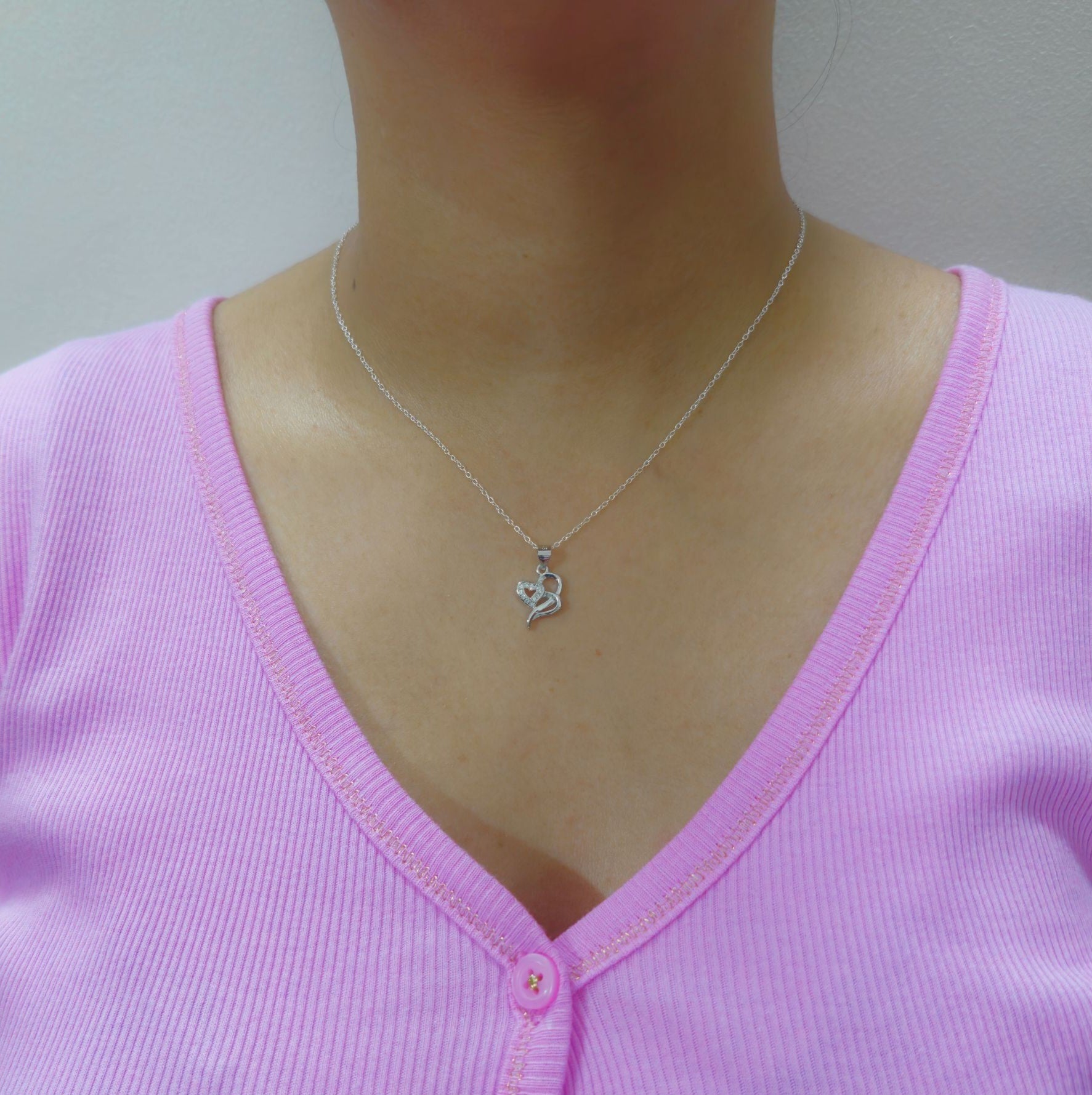 925 Sterling Silver Dual Heart Pendant with Cubic Zirconia