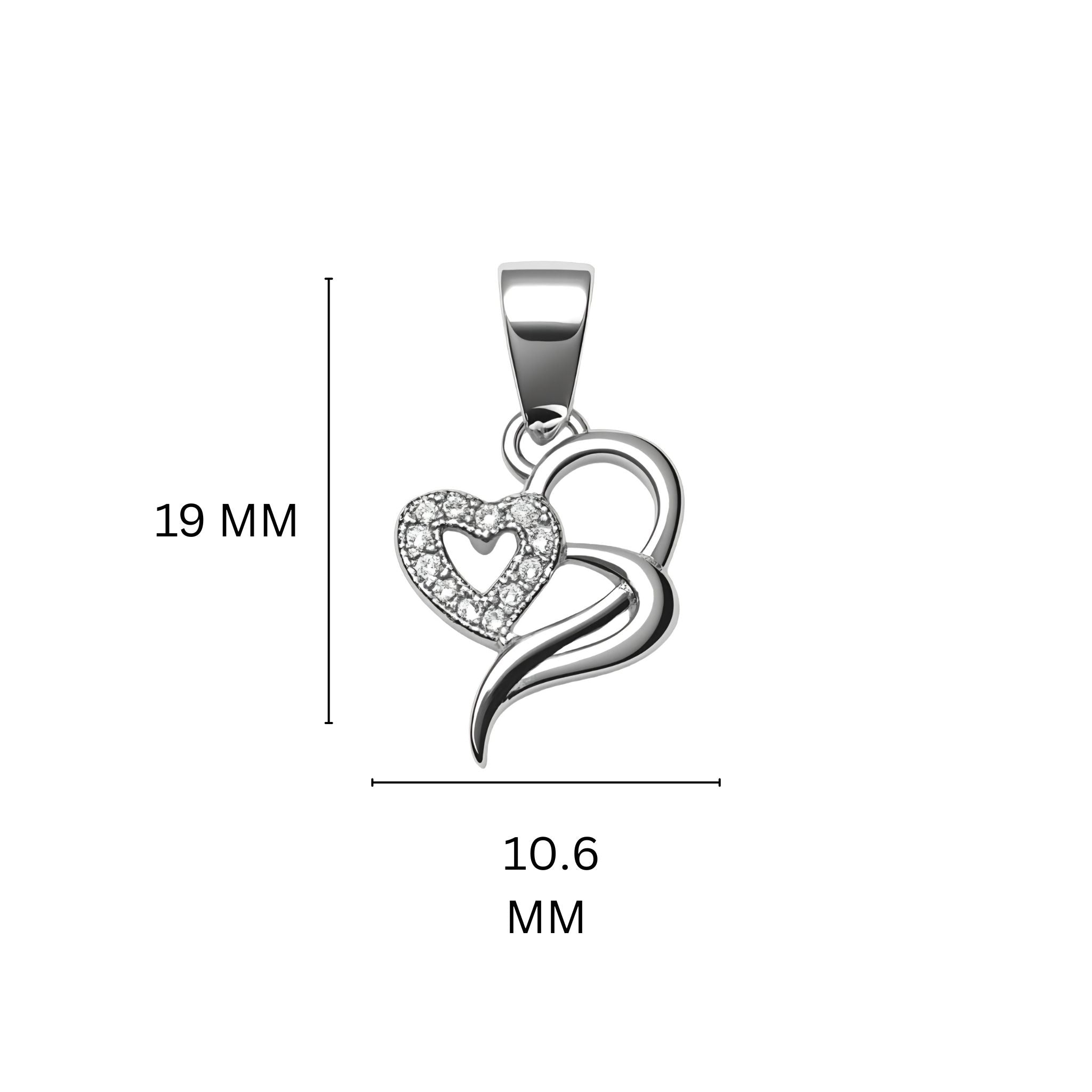 925 Sterling Silver Dual Heart Pendant with Cubic Zirconia