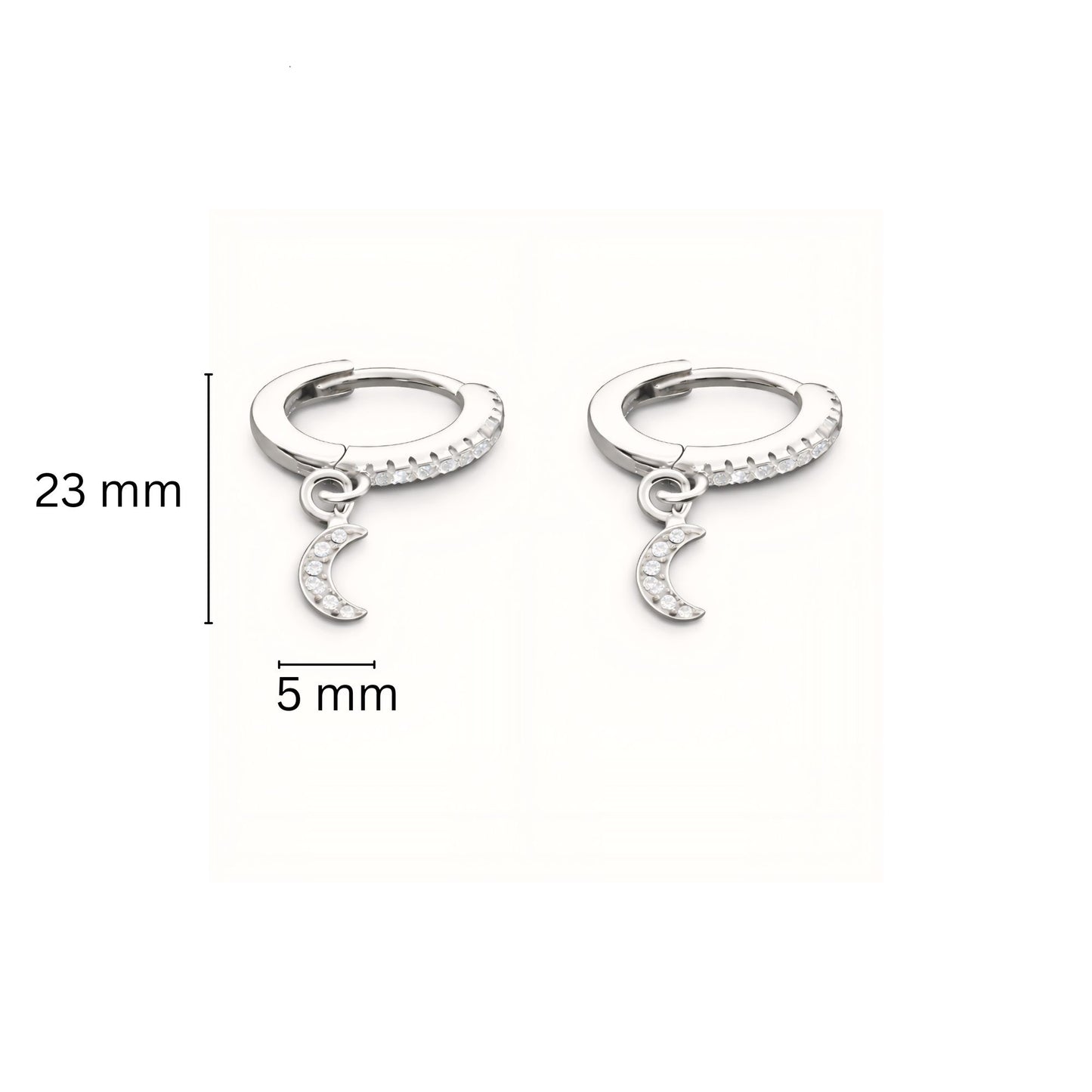 925 Sterling Silver Crescent Moon Huggiea Drop Earrings With Cubic Zirconia